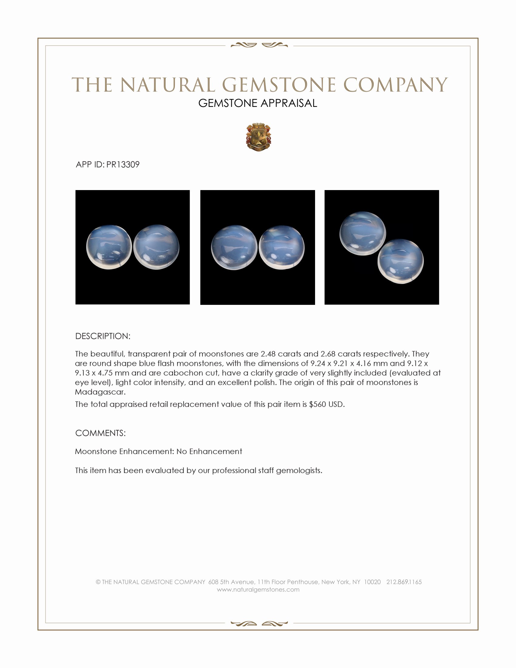 5.16 Ct.Tw. Blue Flash Cabochon Moonstone Pair from Madagascar