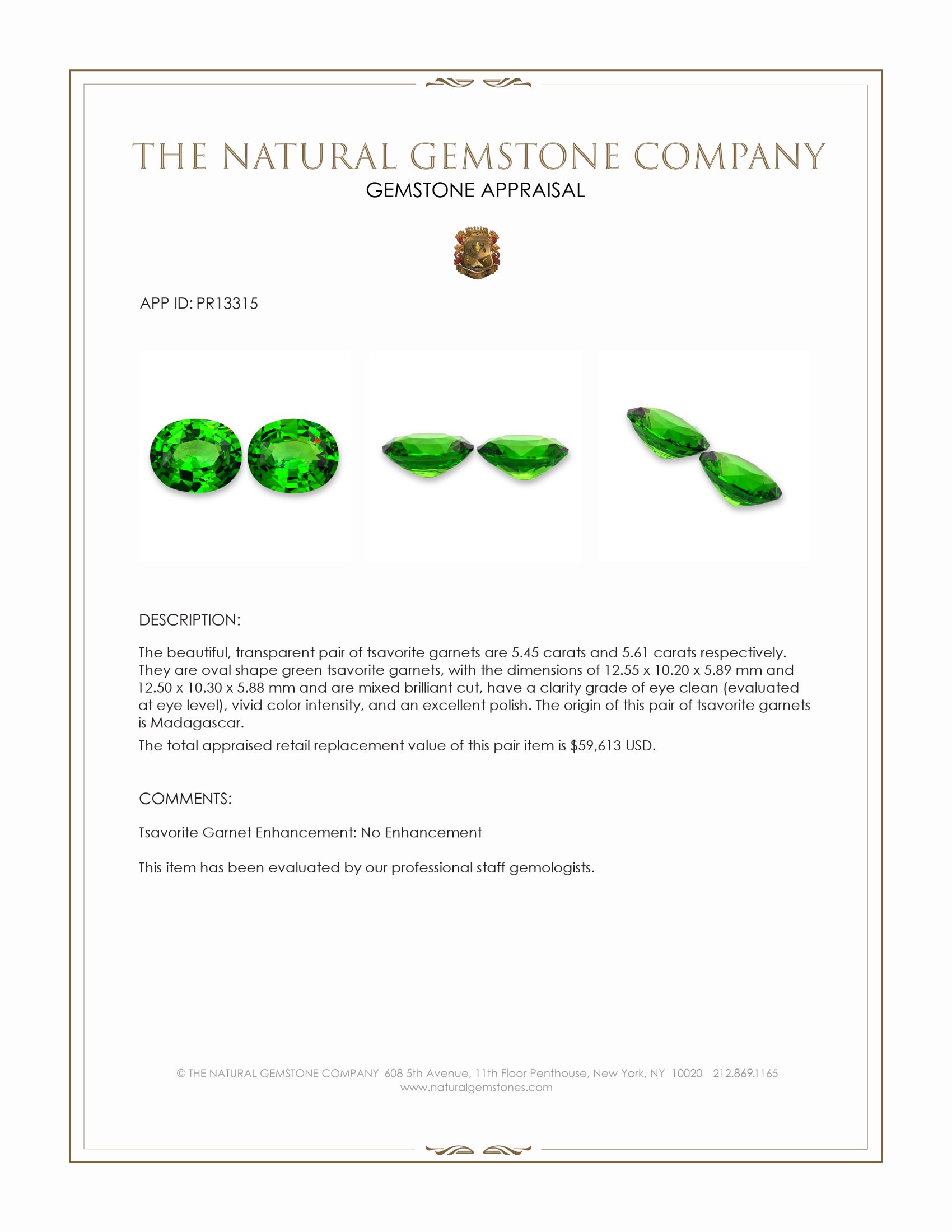 11.06 Ct.Tw. Tsavorite Garnet Pair from Madagascar