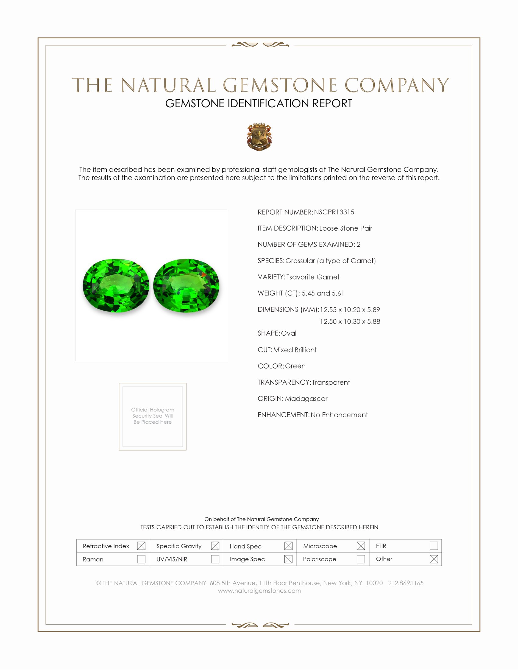 11.06 Ct.Tw. Tsavorite Garnet Pair from Madagascar