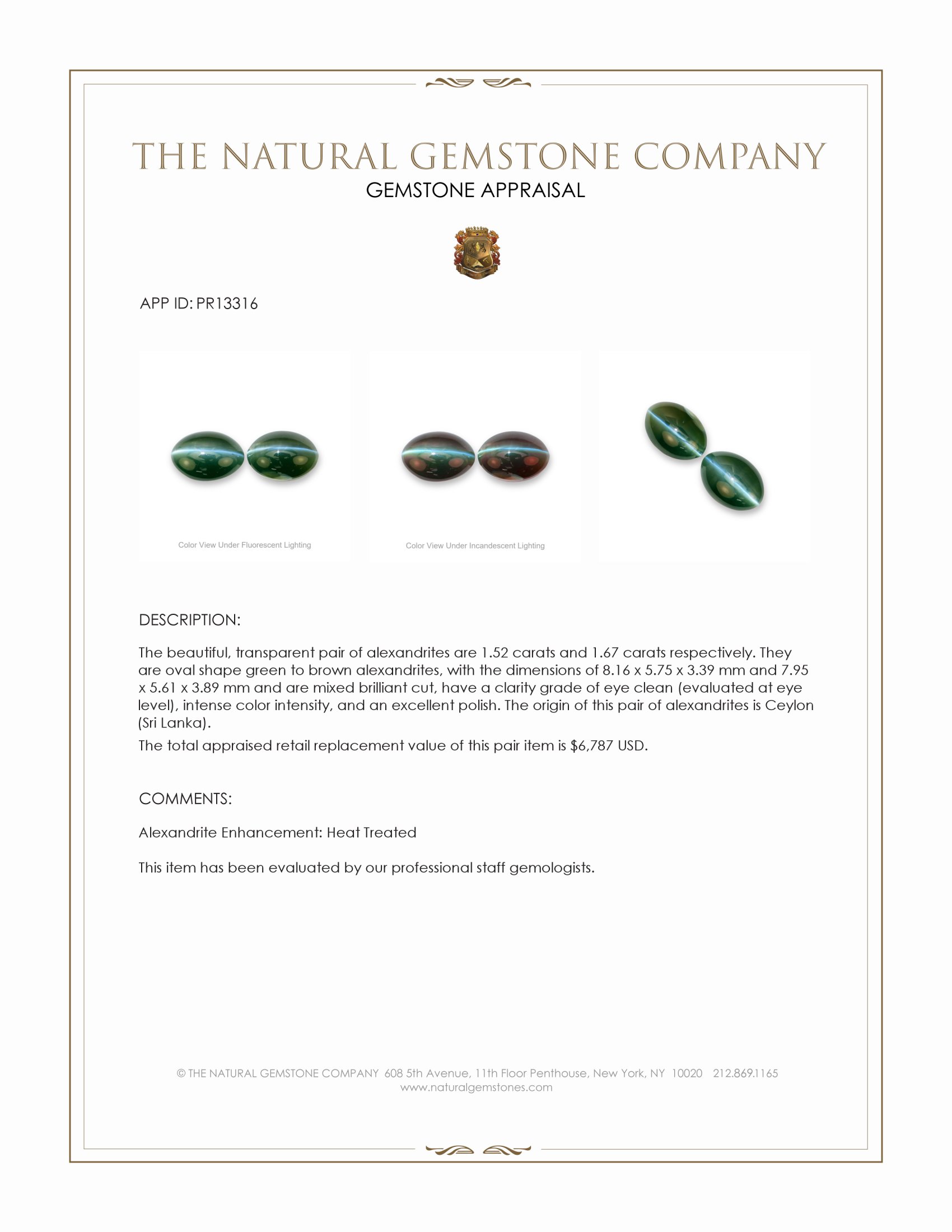 3.19 Ct.Tw. Cabochon Alexandrite Pair from Ceylon (Sri Lanka)