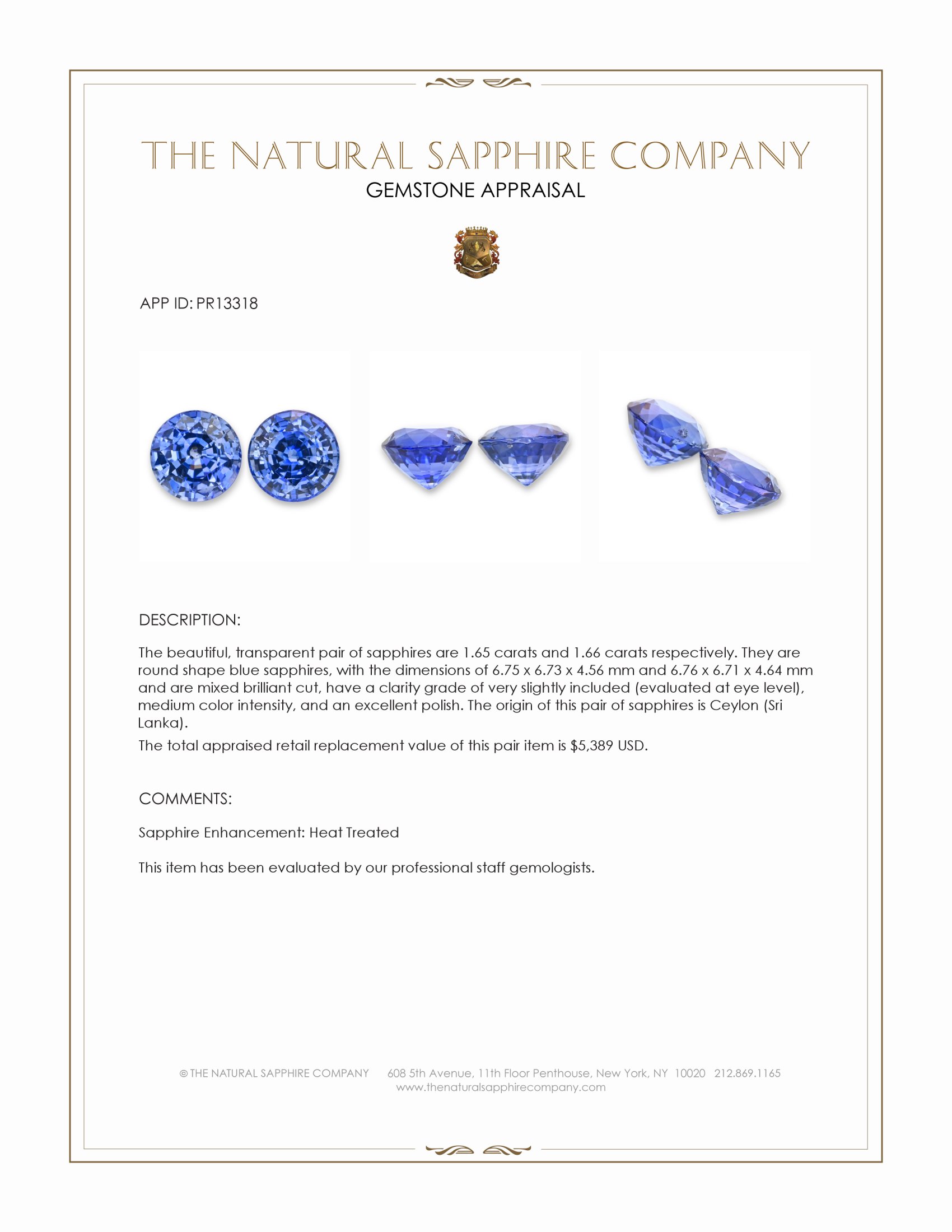 3.31 Ct.Tw. Blue Sapphire Pair from Ceylon (Sri Lanka)