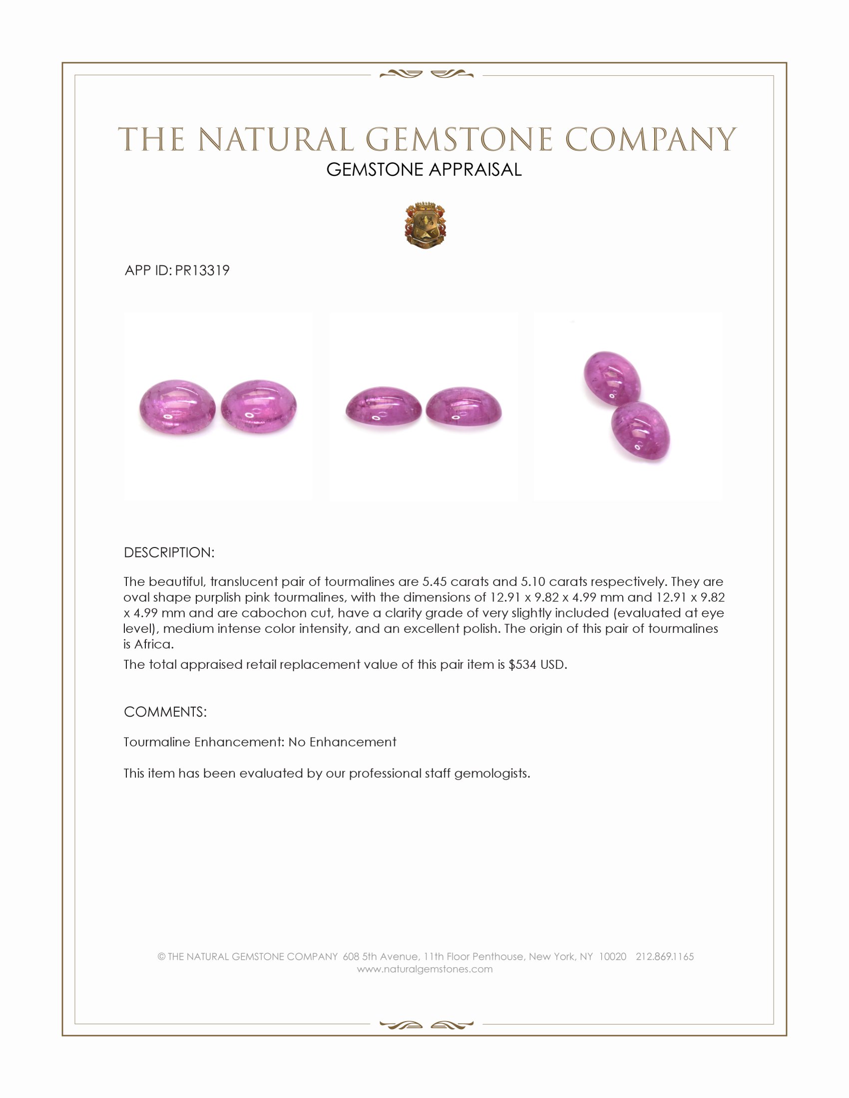 10.55 Ct.Tw. Cabochon Tourmaline Pair from Africa