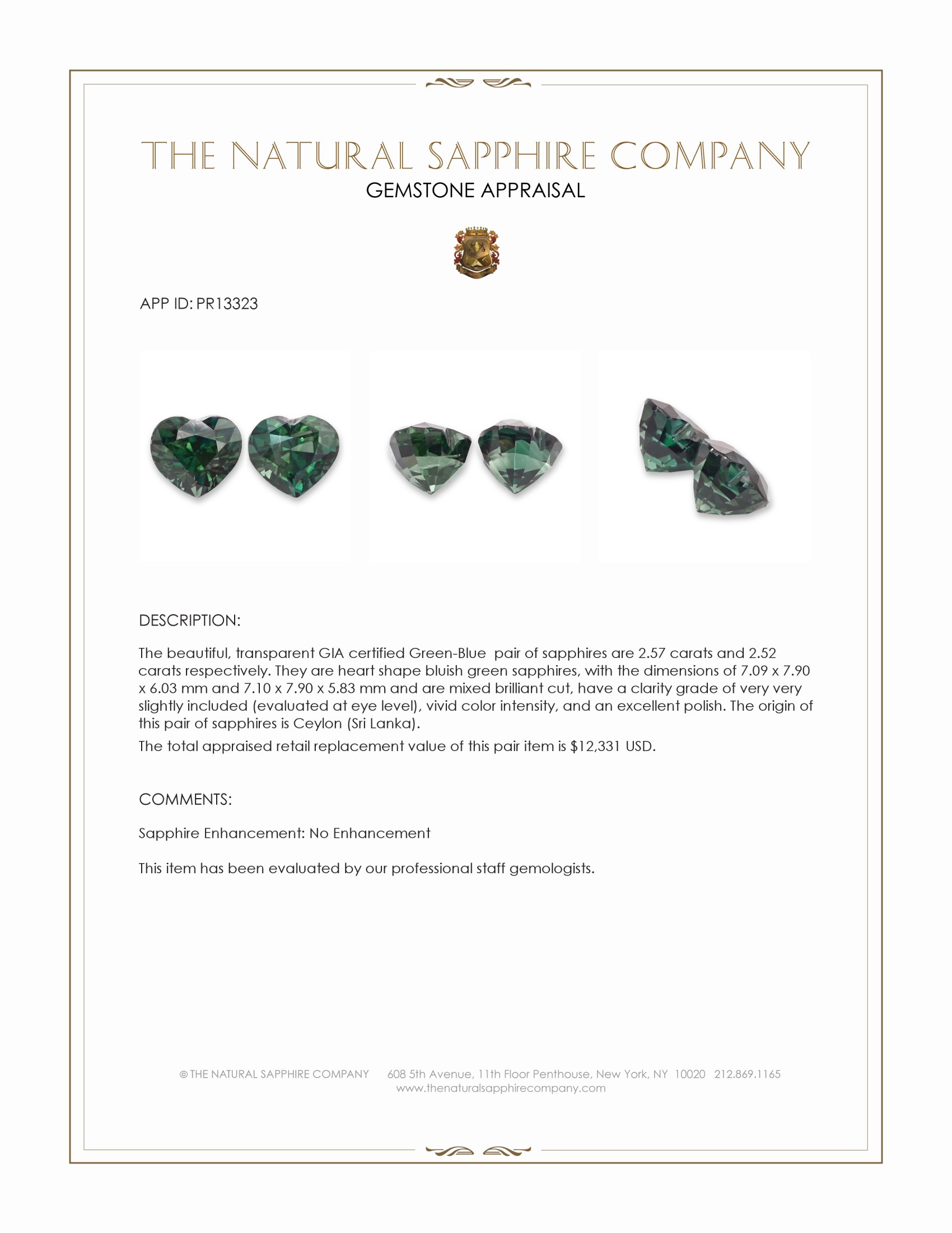 5.09 Ct.Tw. Bluish Green Sapphire Pair from Ceylon (Sri Lanka)