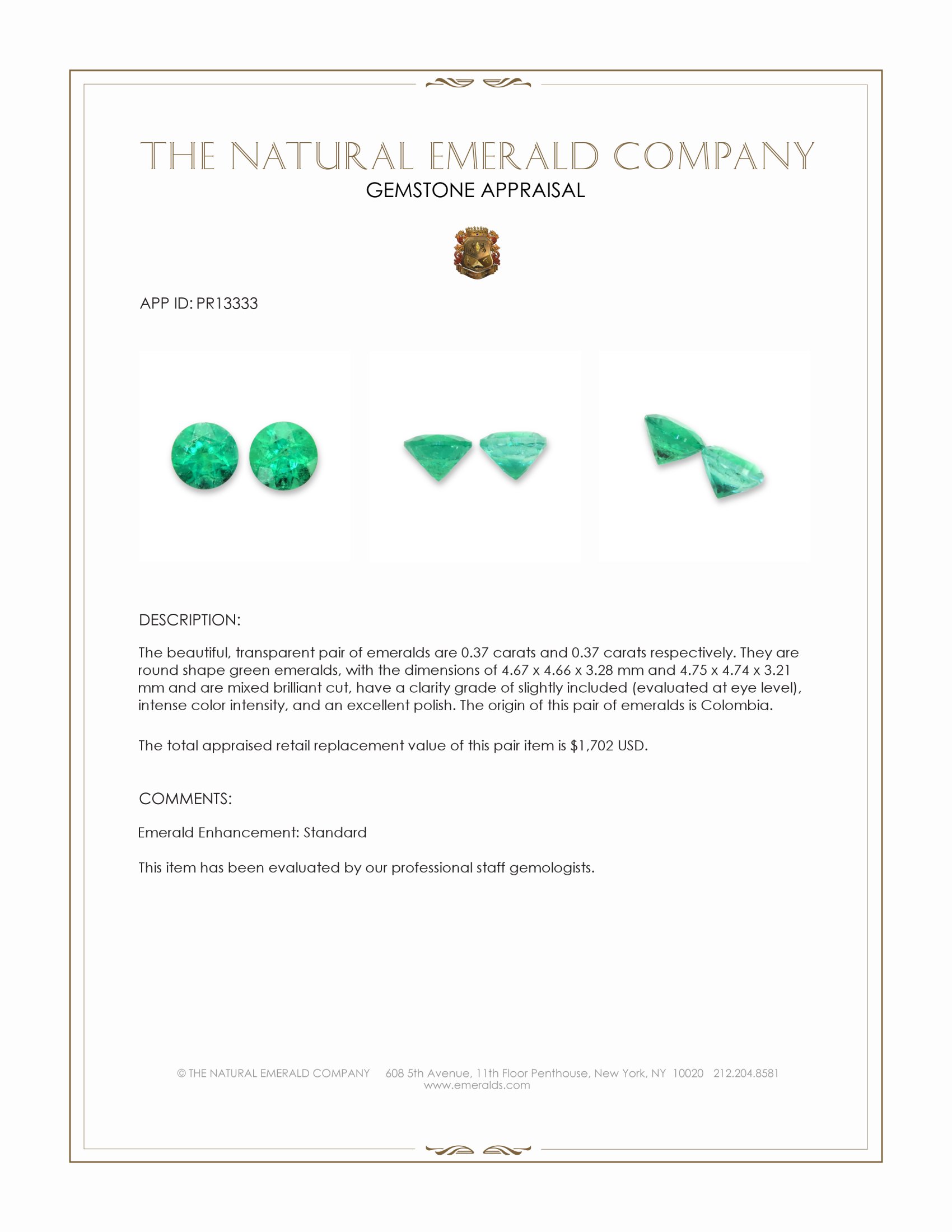 0.74 Ct.Tw. Emerald Pair from Colombia