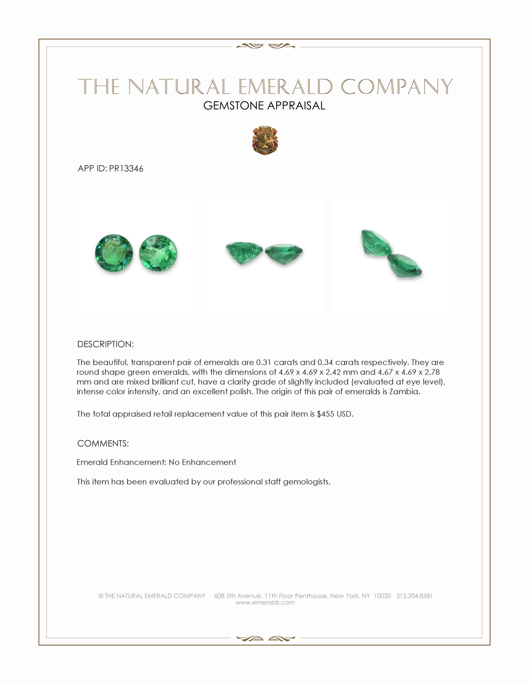0.65 Ct.Tw. Emerald Pair from Zambia