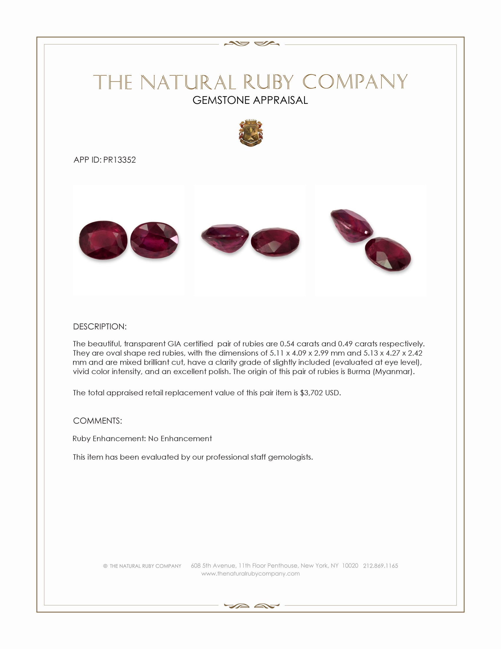 1.03 Ct.Tw. Ruby Pair from Burma (Myanmar)