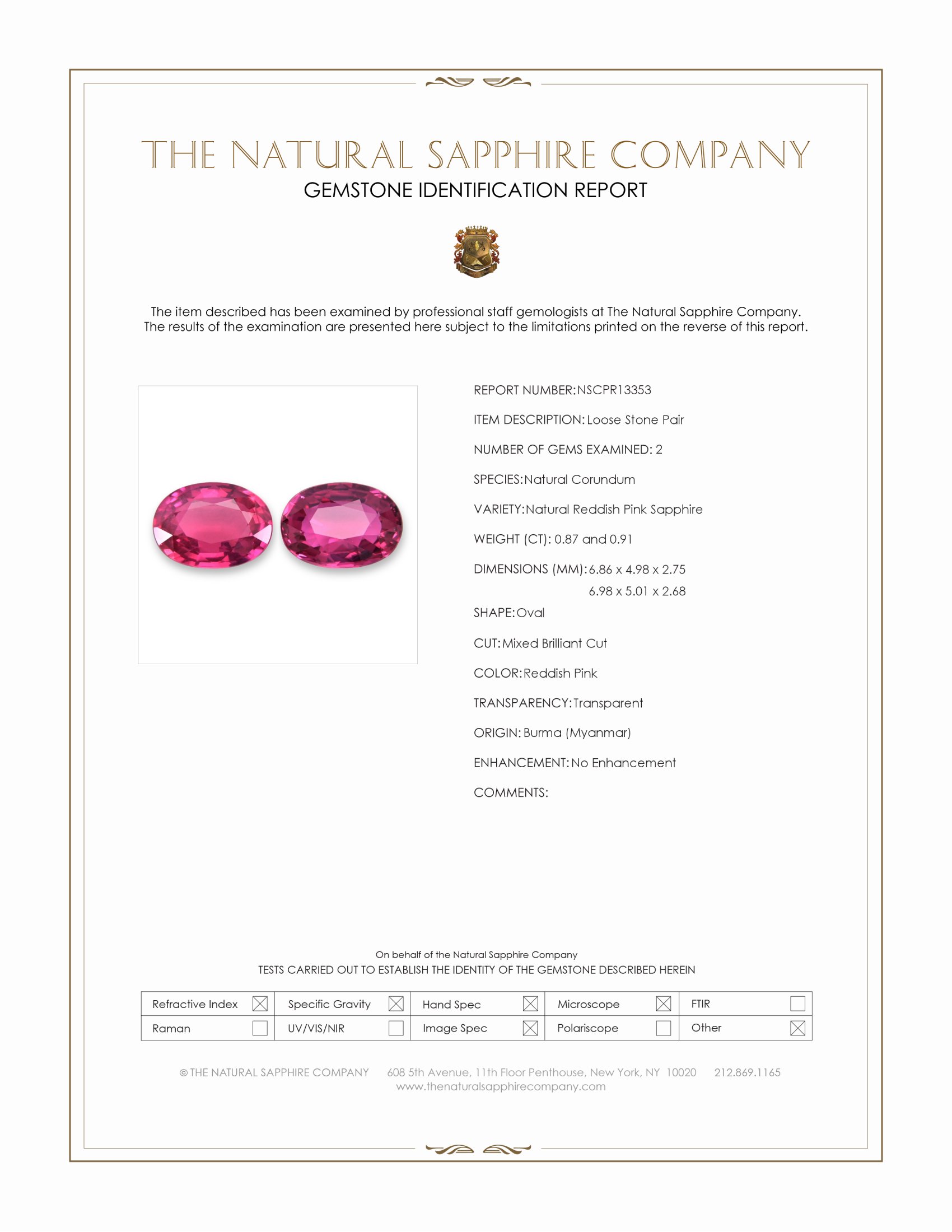 1.78 Ct.Tw. Purplish Pink Sapphire Pair from Burma (Myanmar)