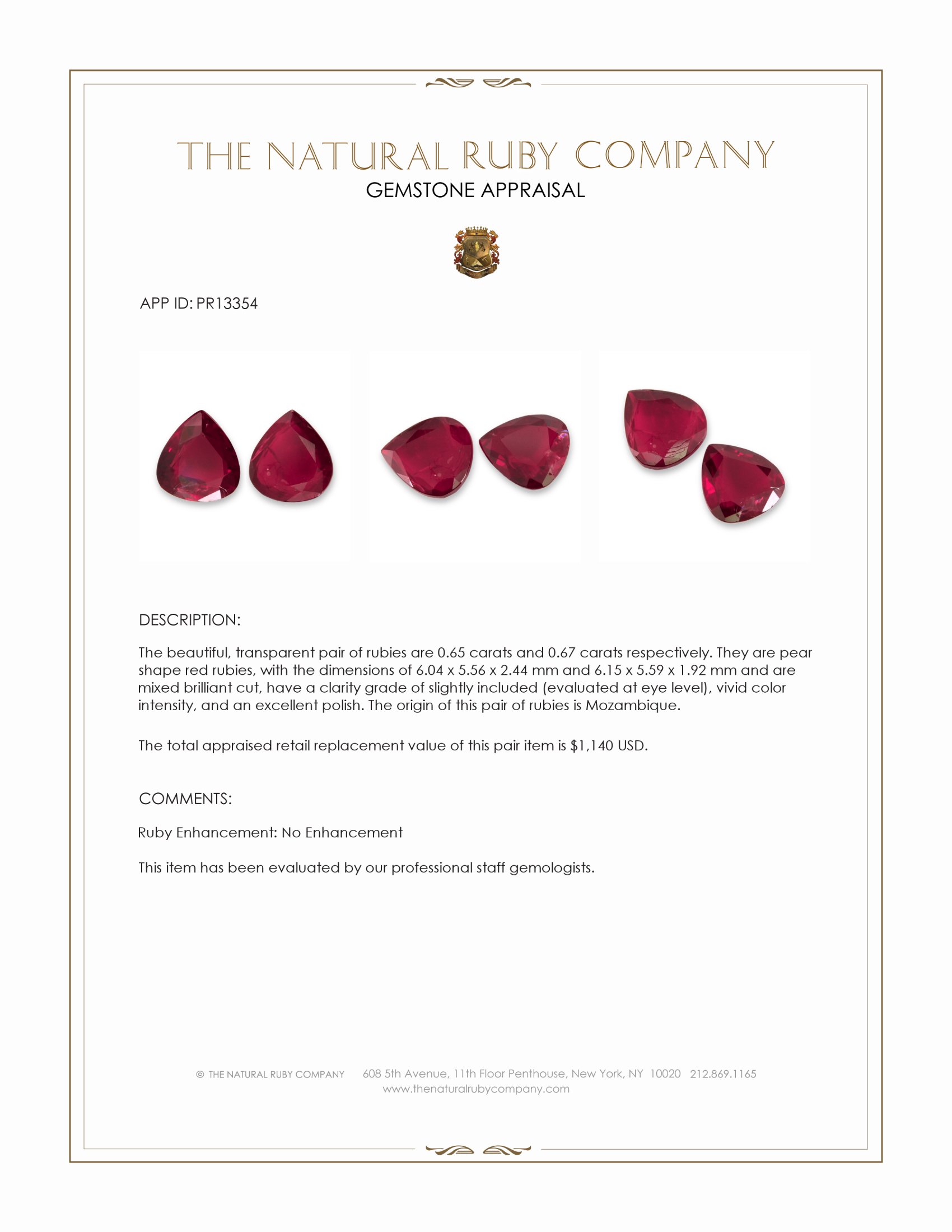 1.32 Ct.Tw. Ruby Pair from Mozambique