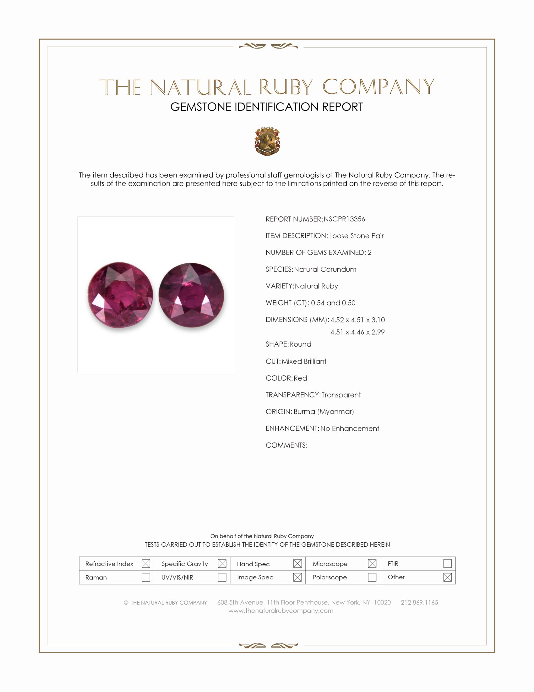 1.04 Ct.Tw. Ruby Pair from Burma (Myanmar)