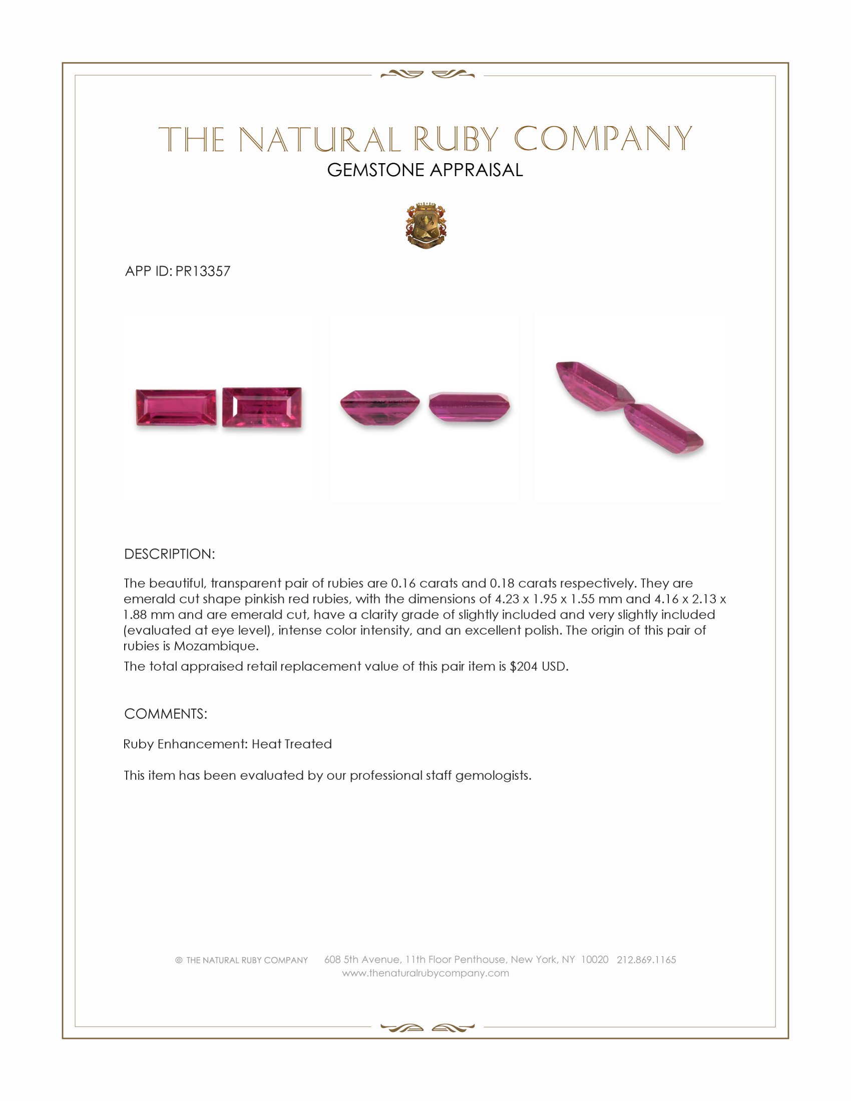 0.34 Ct.Tw. Pinkish Red Ruby Pair from Mozambique