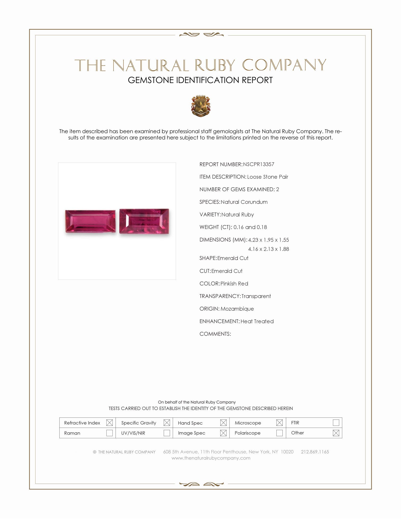 0.34 Ct.Tw. Pinkish Red Ruby Pair from Mozambique