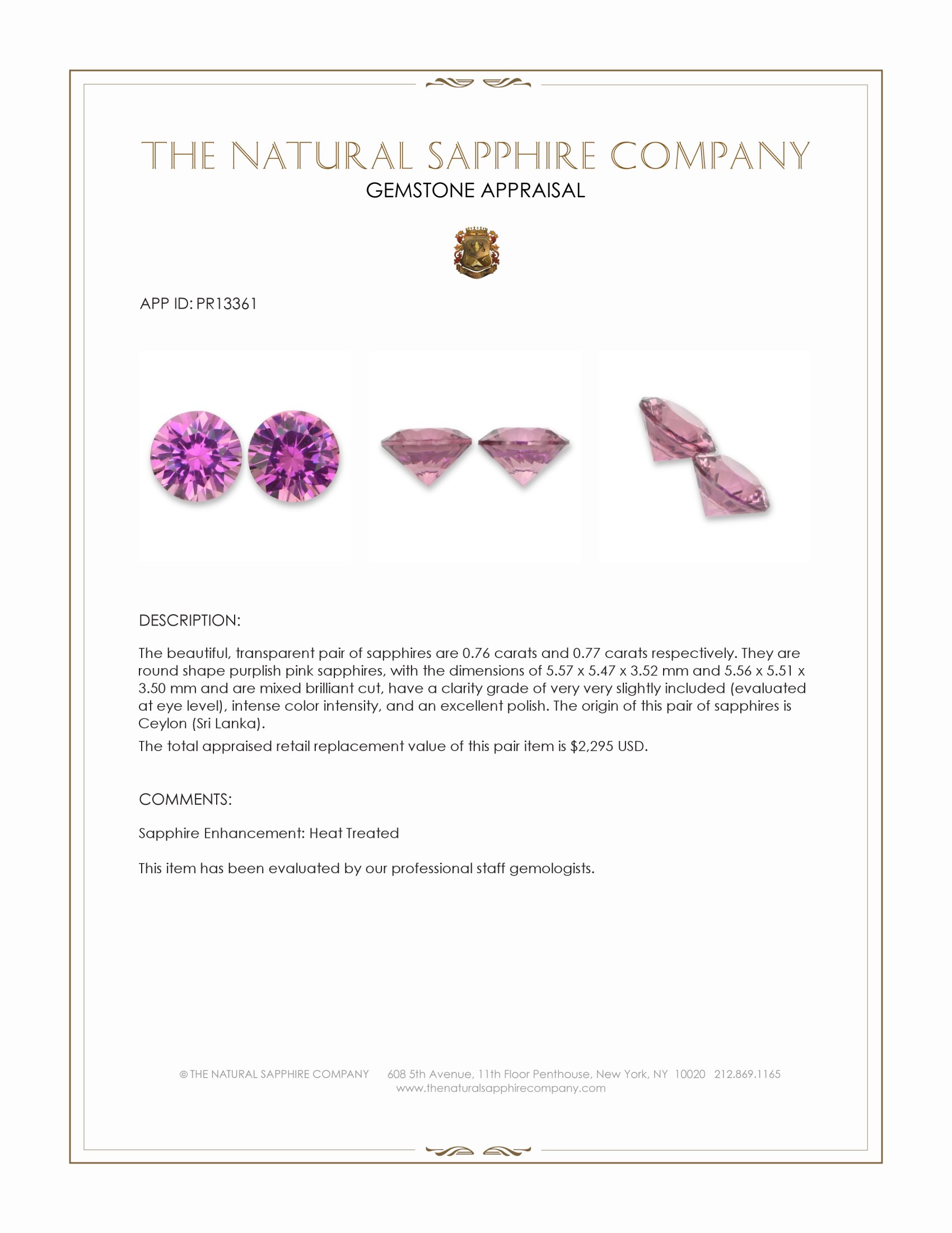 1.53 Ct.Tw. Purplish Pink Sapphire Pair from Ceylon (Sri Lanka)