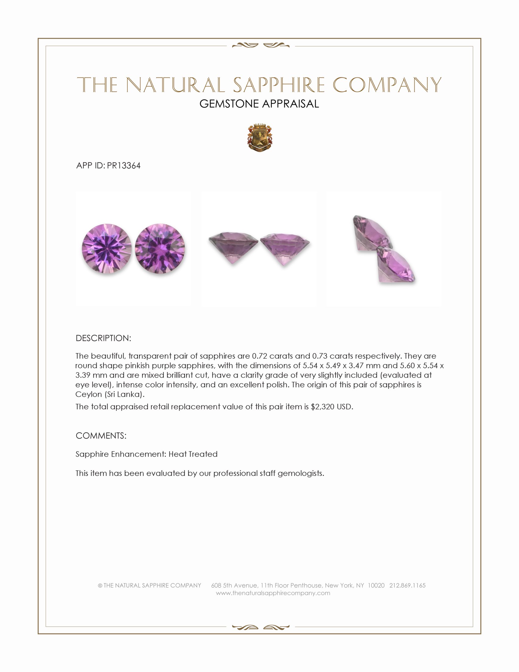 1.45 Ct.Tw. Pinkish Purple Sapphire Pair from Ceylon (Sri Lanka)