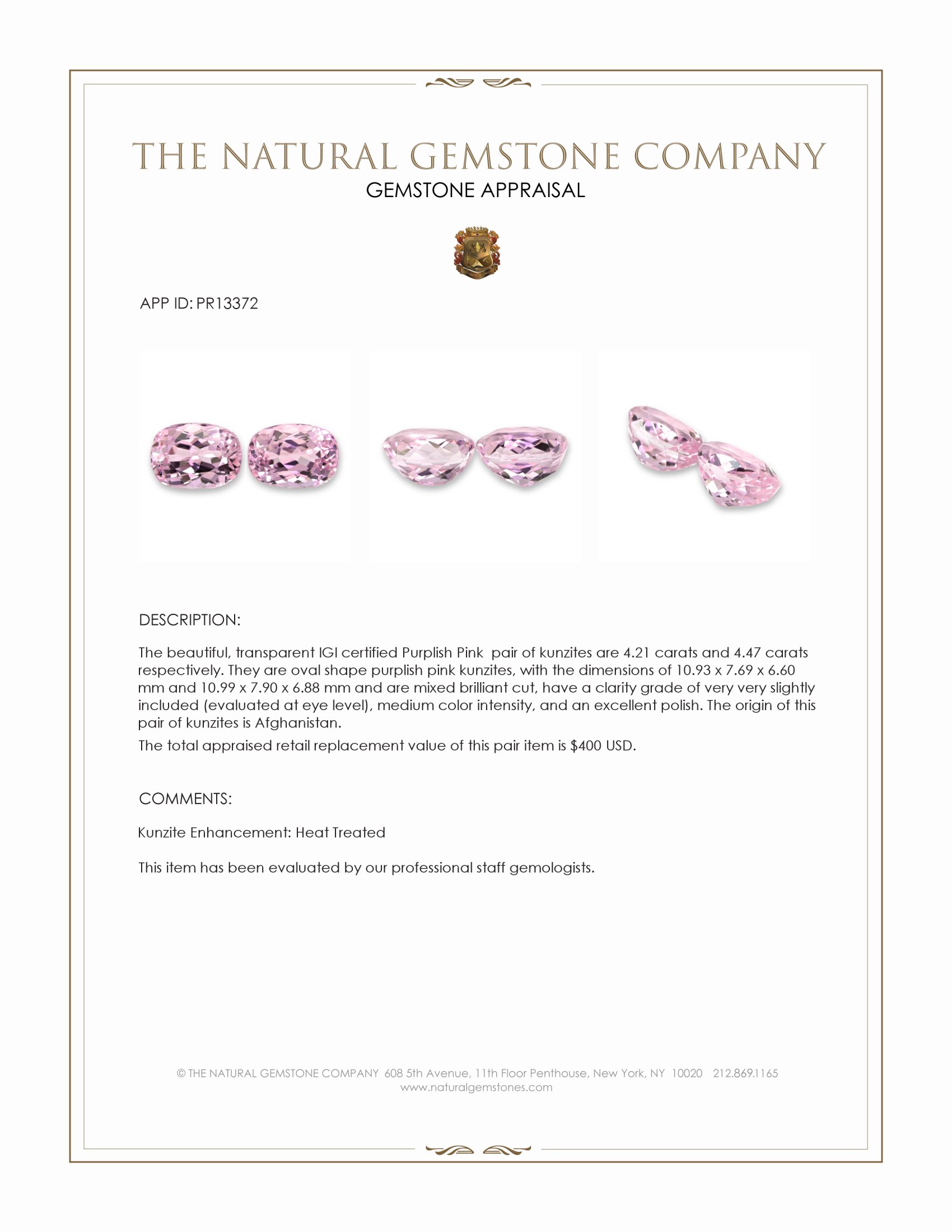 8.68 Ct.Tw. Kunzite Pair from Afghanistan