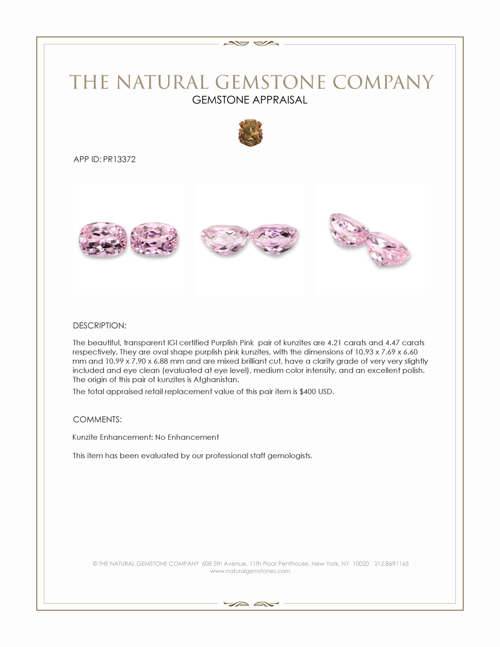 8.68 Ct.Tw. Purplish Pink Kunzite Pair from Afghanistan