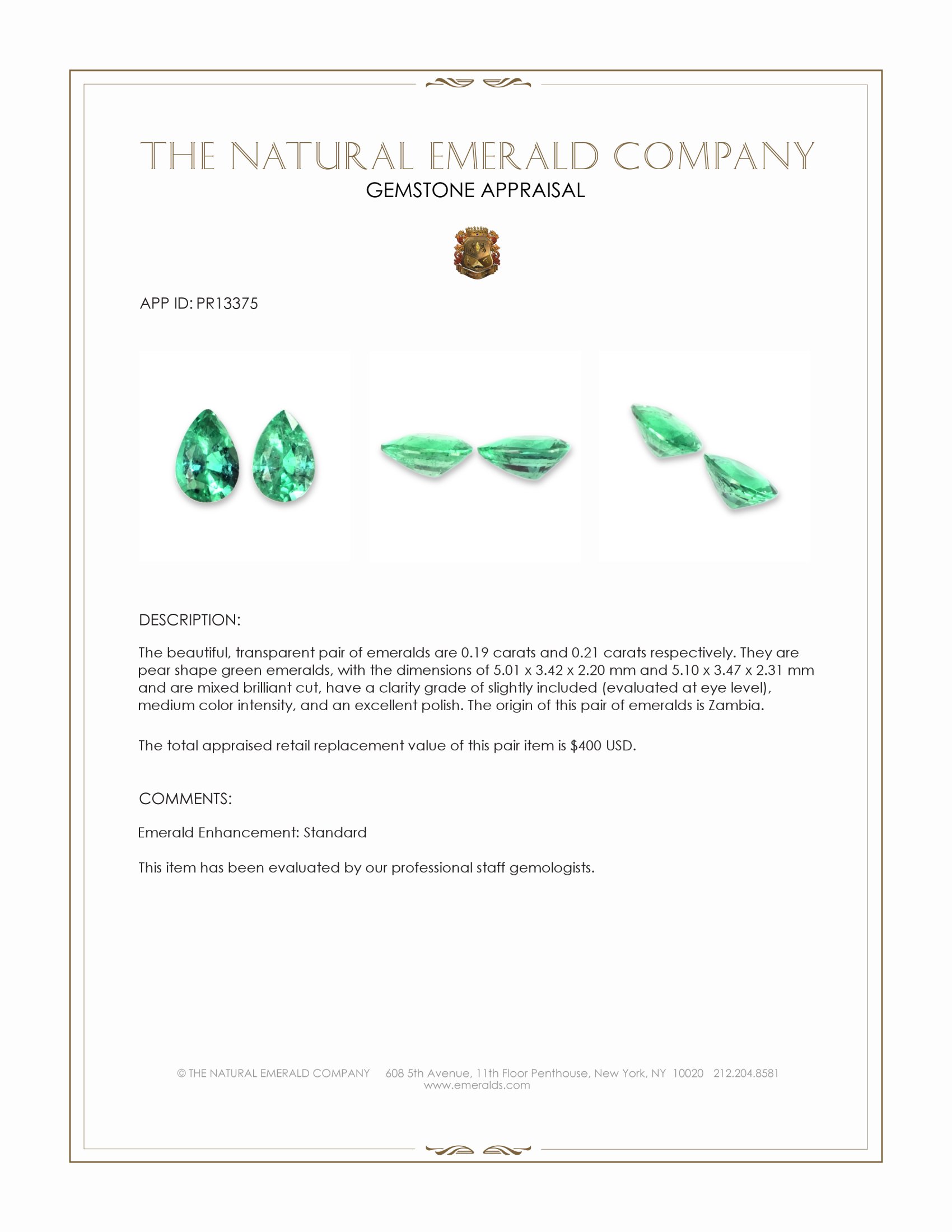 0.40 Ct.Tw. Emerald Pair from Zambia