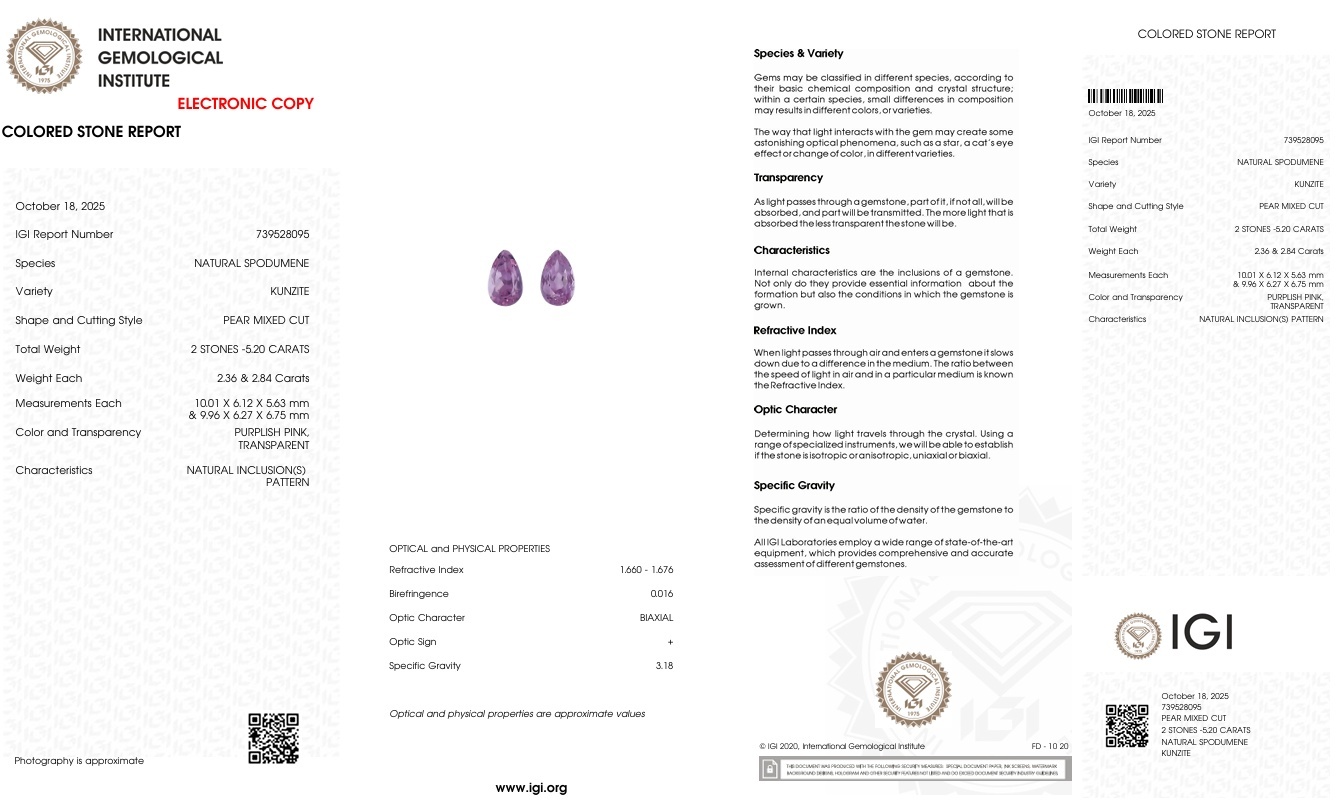 5.20 Ct.Tw. Kunzite Pair from Afghanistan