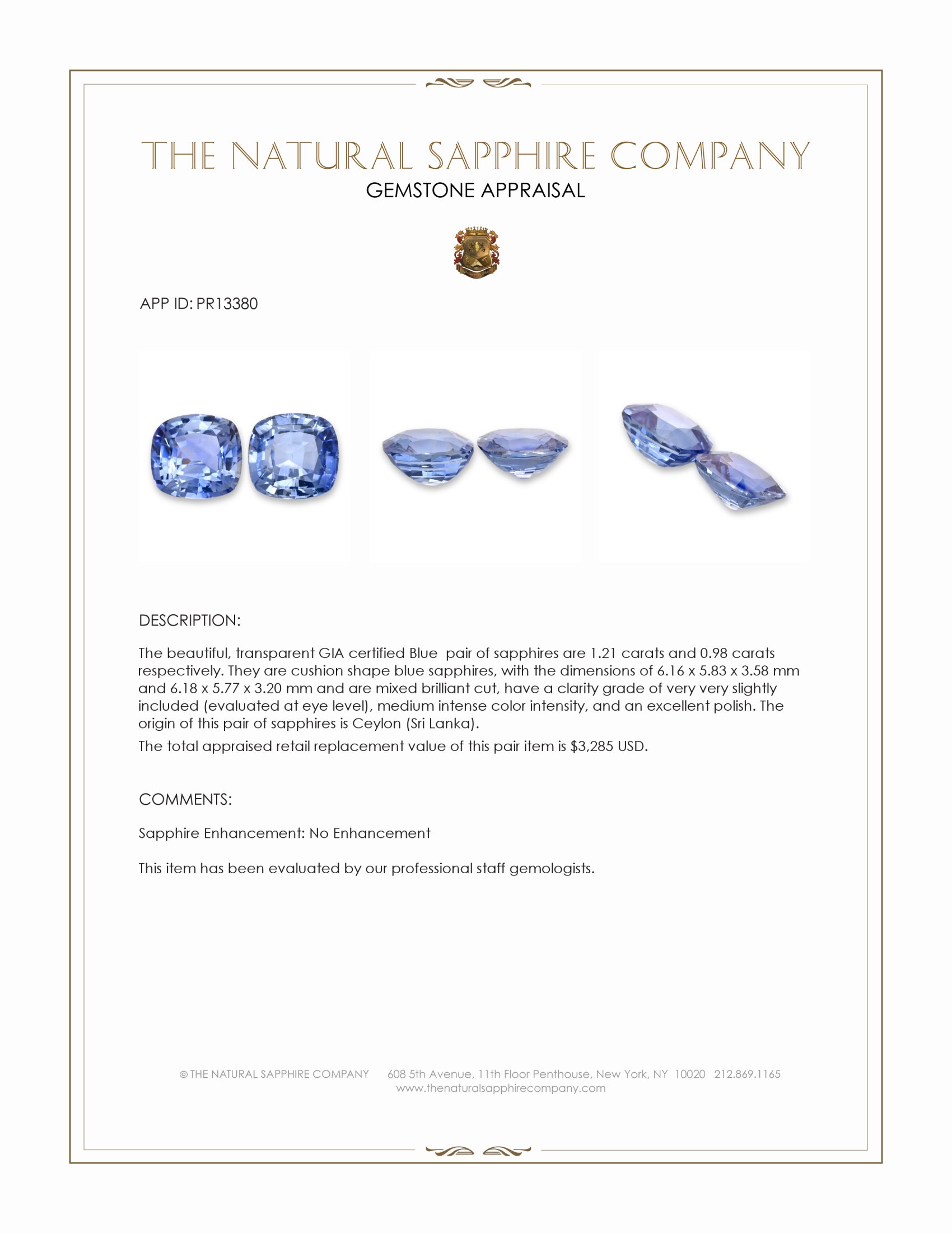 2.19 Ct.Tw. Blue Sapphire Pair from Ceylon (Sri Lanka)