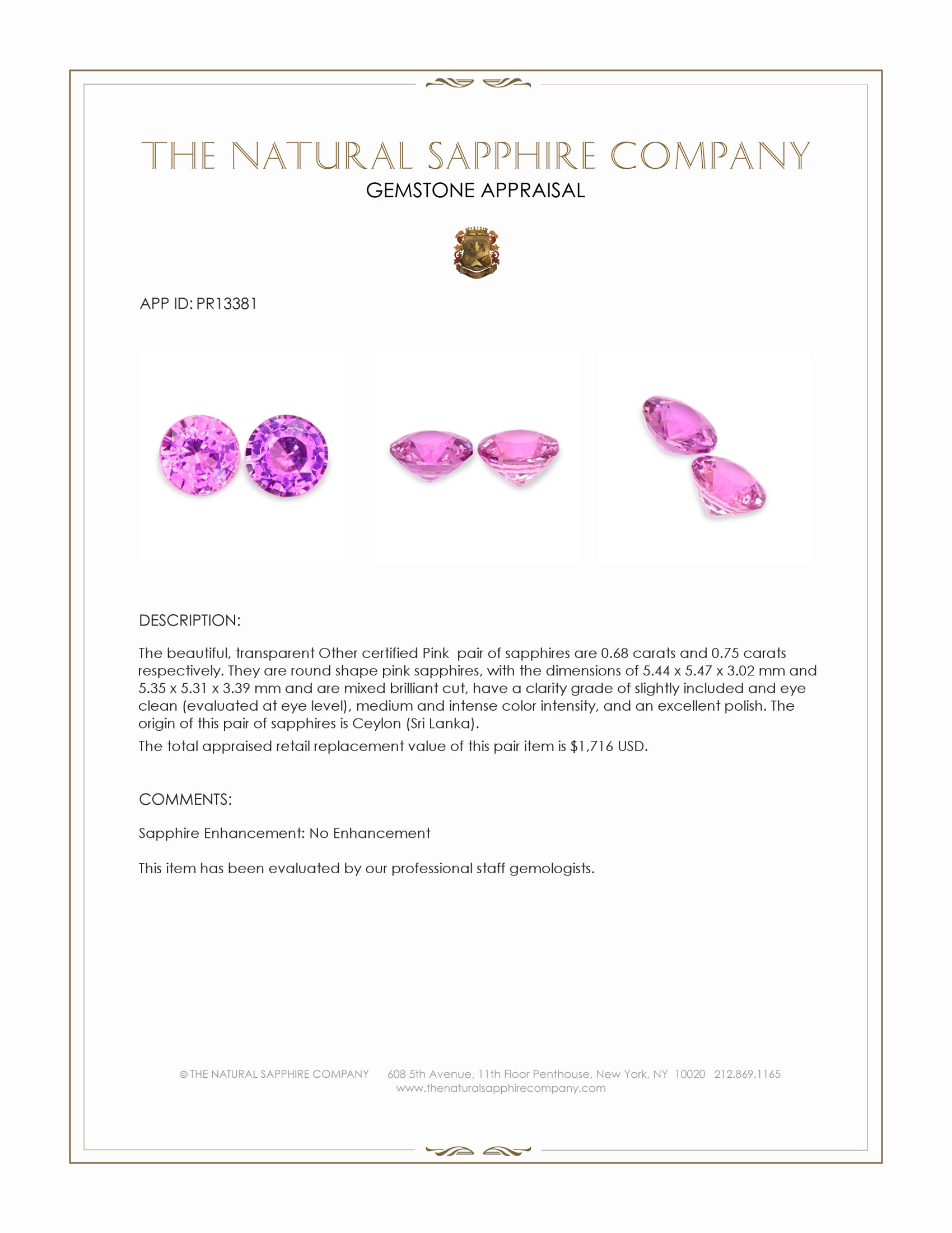 1.43 Ct.Tw. Pink Sapphire Pair from Ceylon (Sri Lanka)