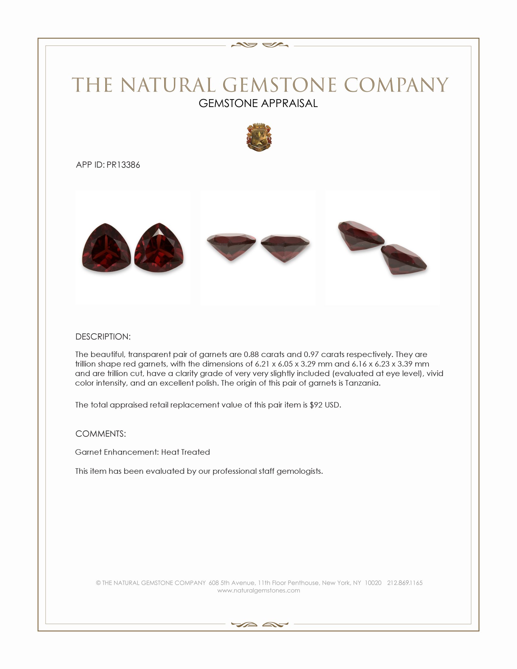 1.85 Ct.Tw. Red Garnet Pair from Tanzania