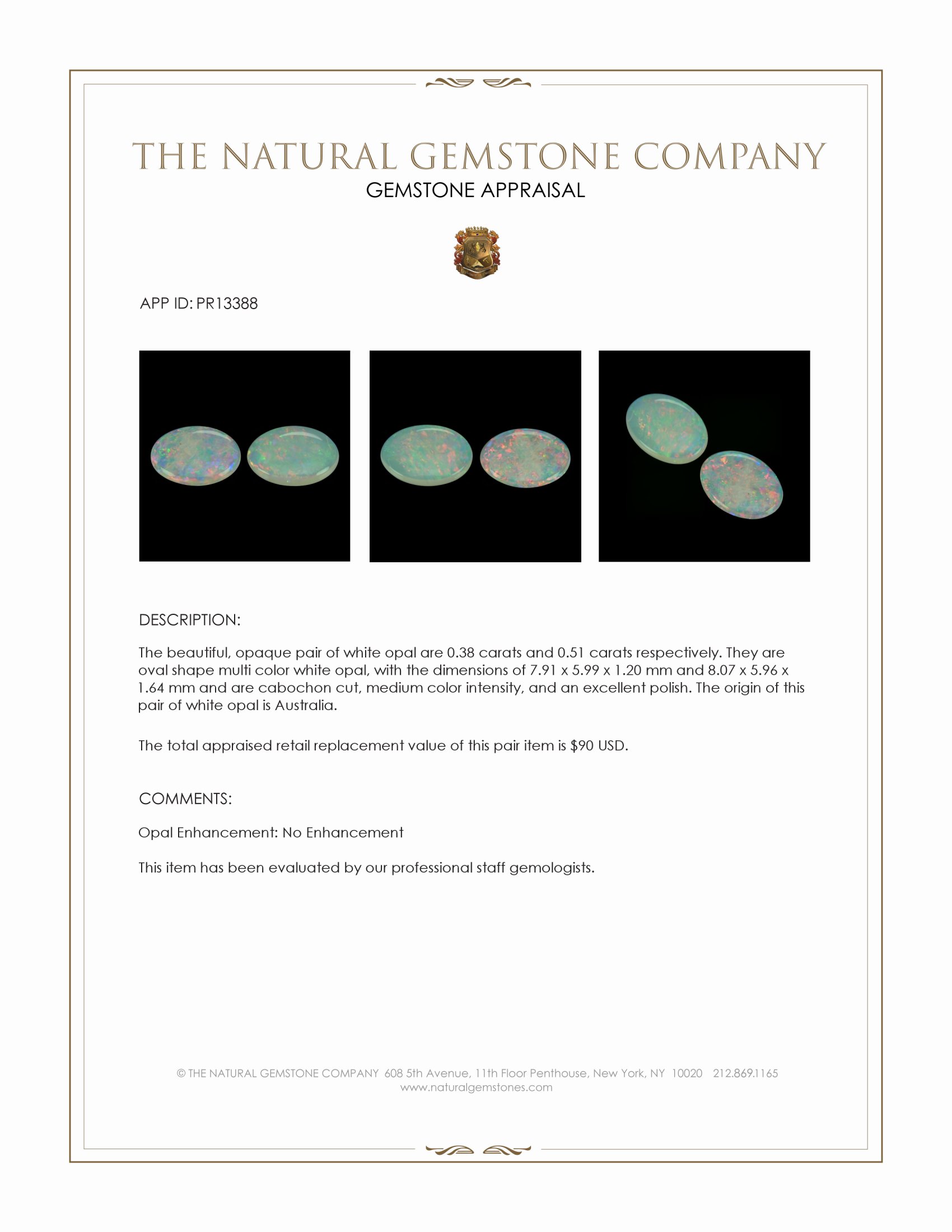 0.89 Ct.Tw. Cabochon Opal Pair from Australia