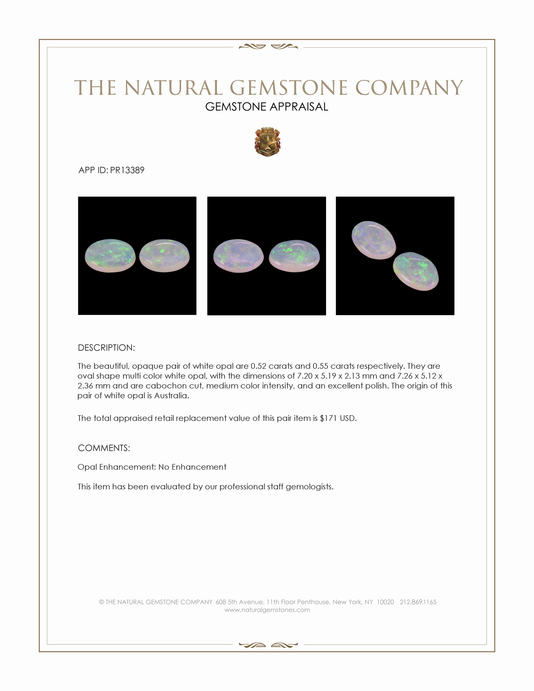 1.07 Ct.Tw. Cabochon Opal Pair from Australia