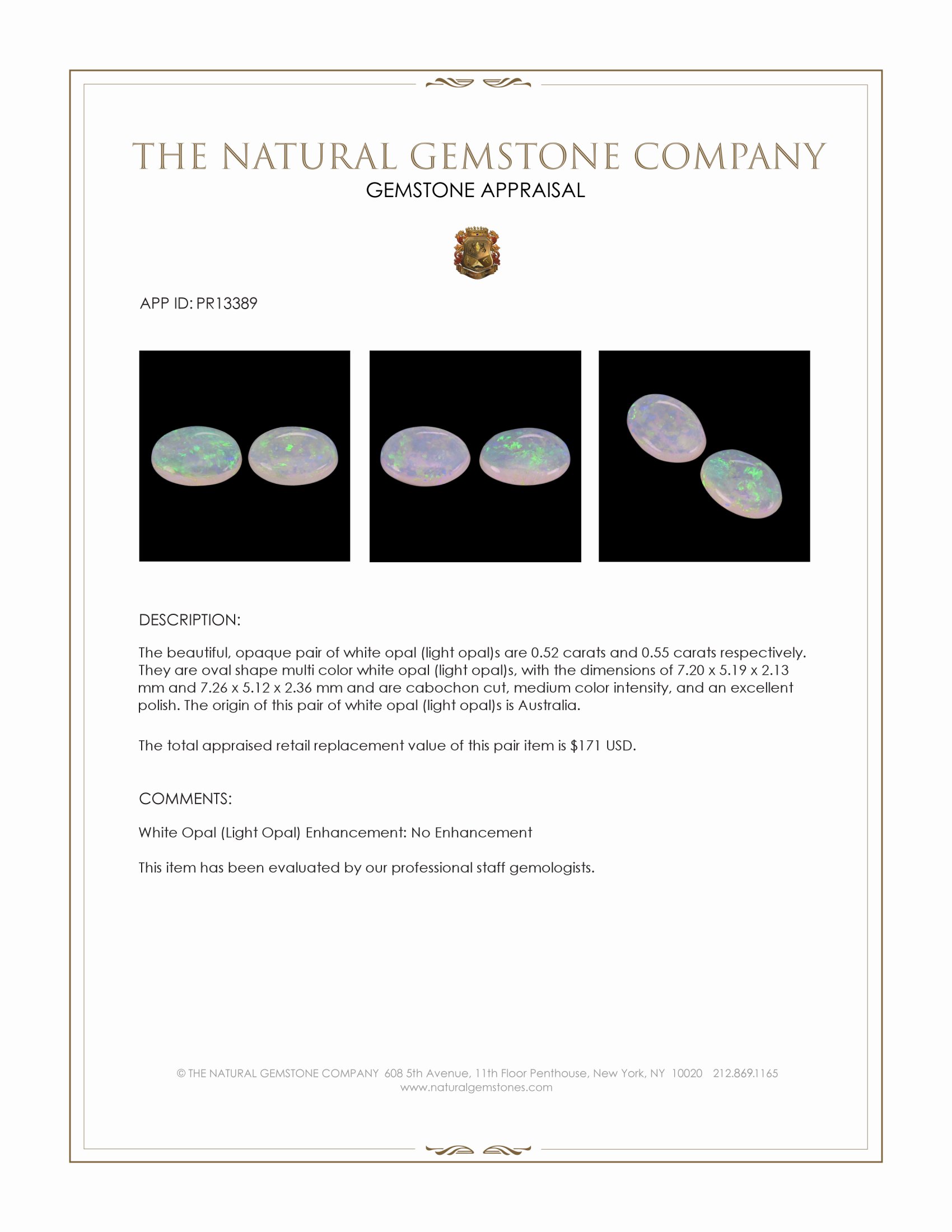 1.07 Ct.Tw. Multi Color Cabochon White Opal (Light Opal) Pair from Australia