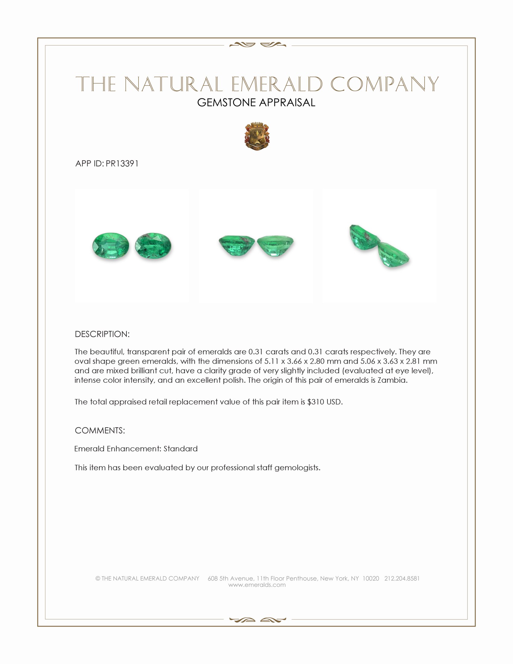 0.62 Ct.Tw. Emerald Pair from Zambia