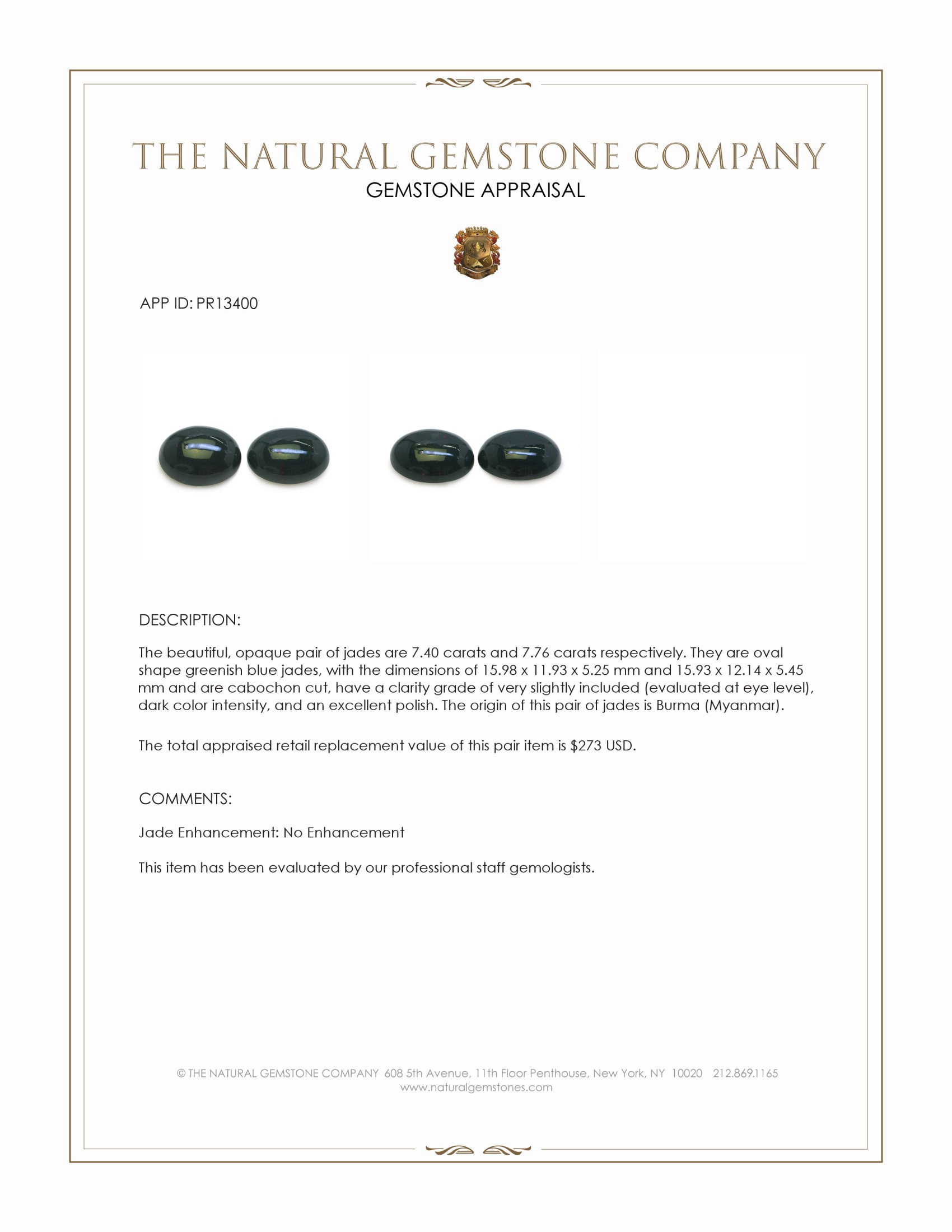 15.16 Ct.Tw. Cabochon Jade Pair from Burma (Myanmar)