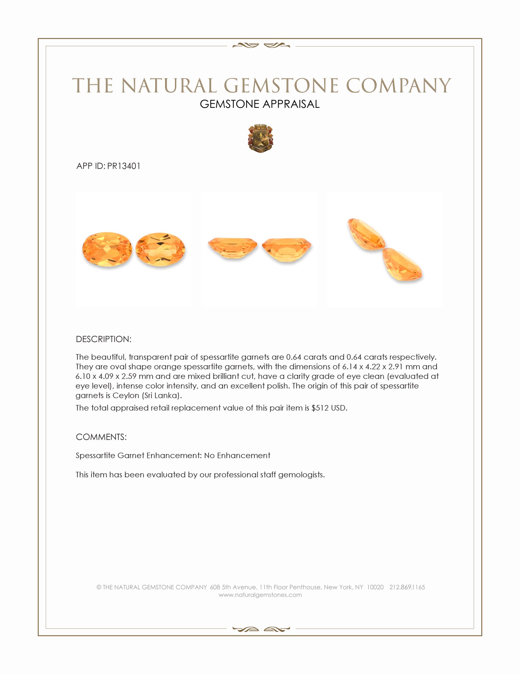 1.28 Ct.Tw. Spessartite Garnet Pair from Ceylon (Sri Lanka)