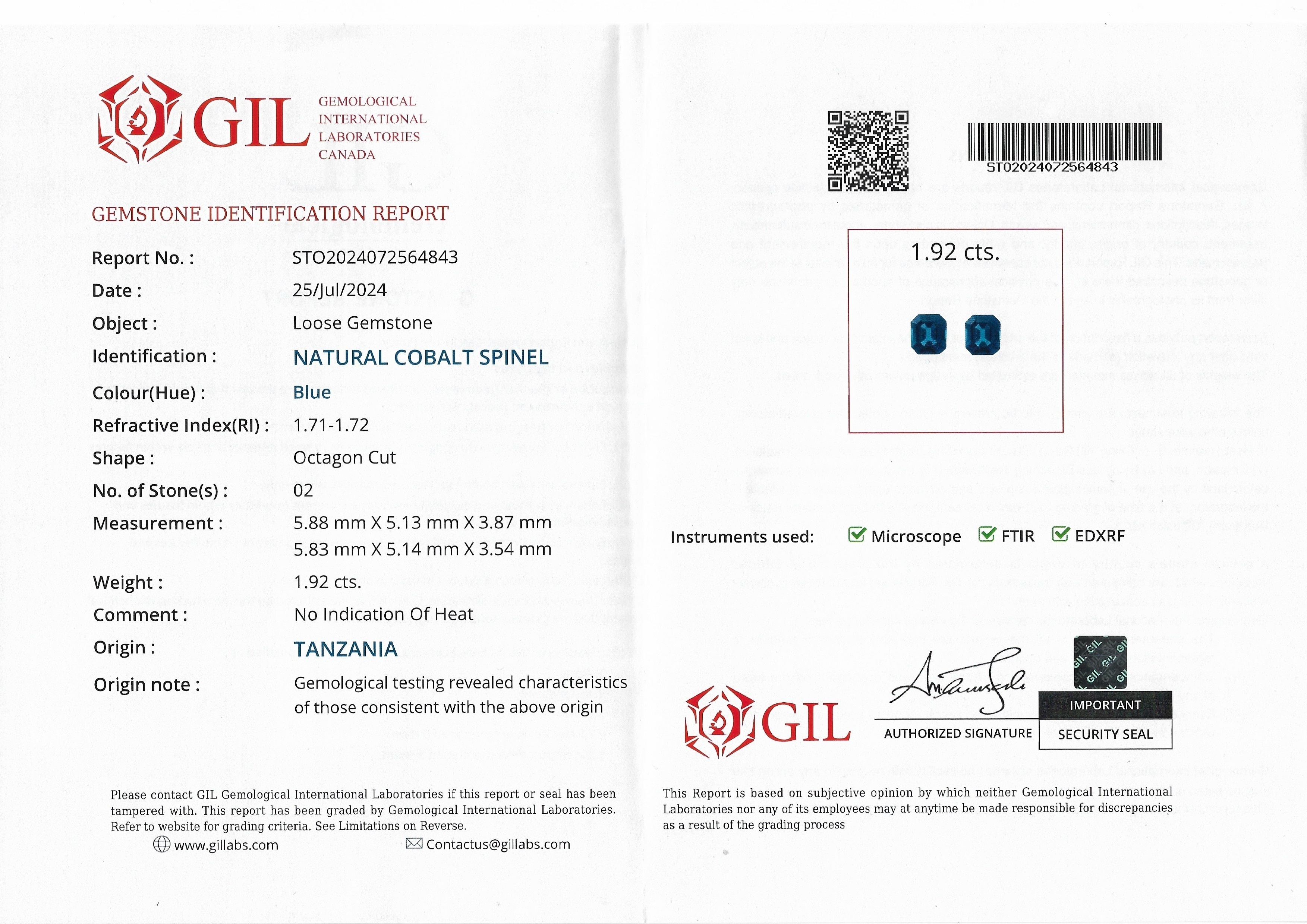 1.92 Ct.Tw. Cobalt Spinel Pair from Tanzania