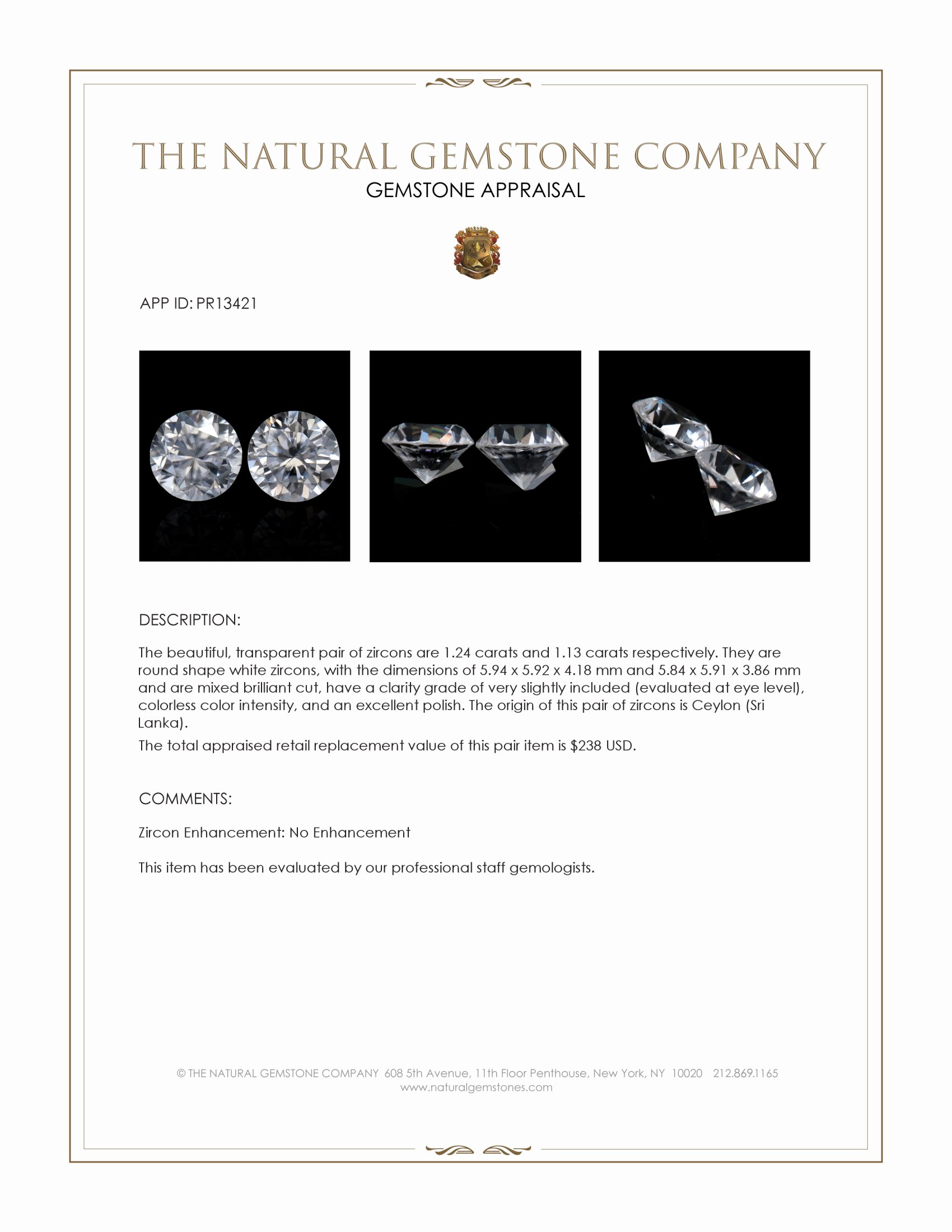 2.37 Ct.Tw. White Zircon Pair from Ceylon (Sri Lanka)