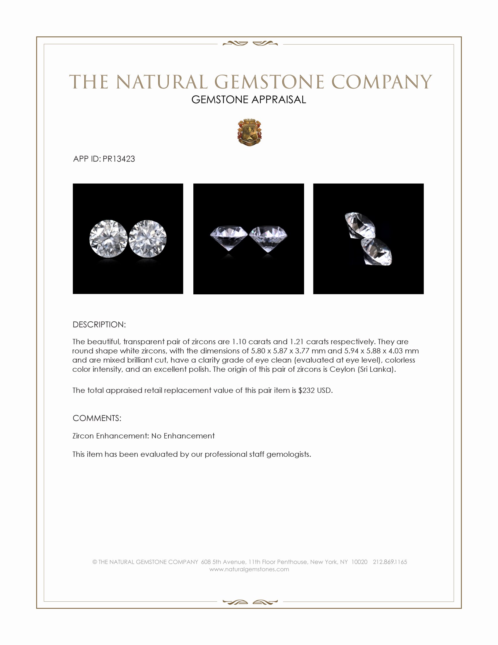 2.31 Ct.Tw. White Zircon Pair from Ceylon (Sri Lanka)