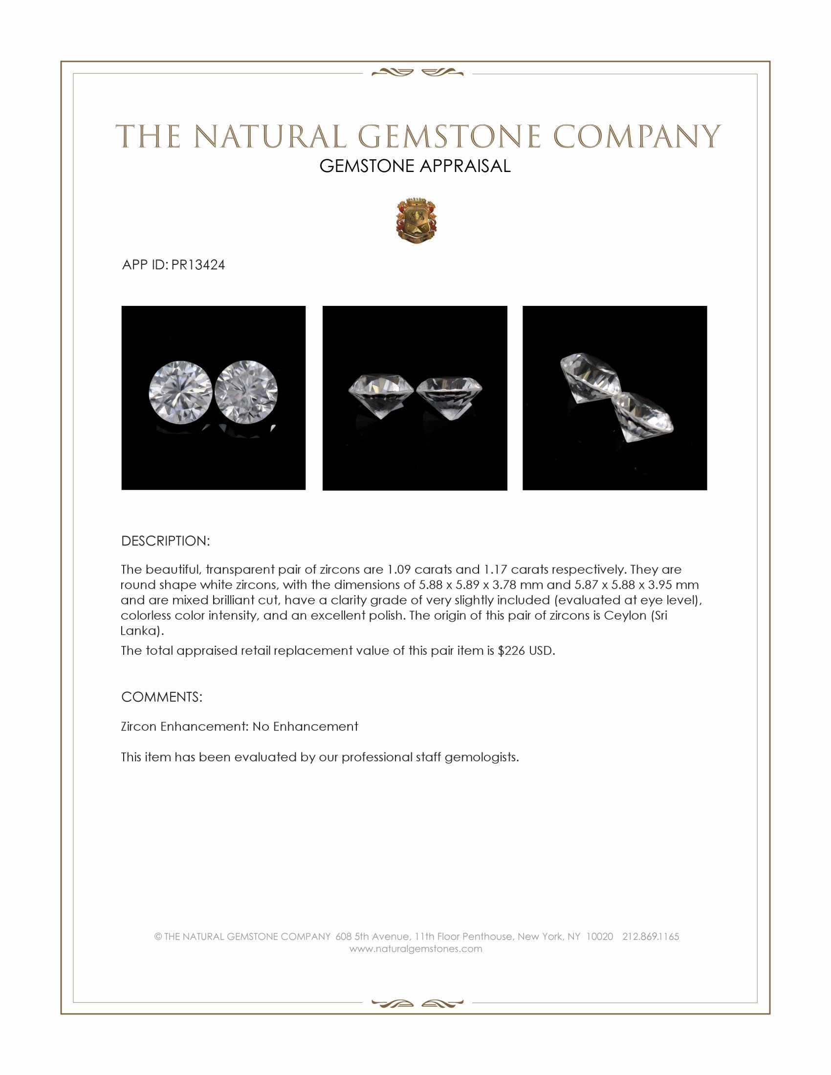 2.26 Ct.Tw. Zircon Pair from Ceylon (Sri Lanka)