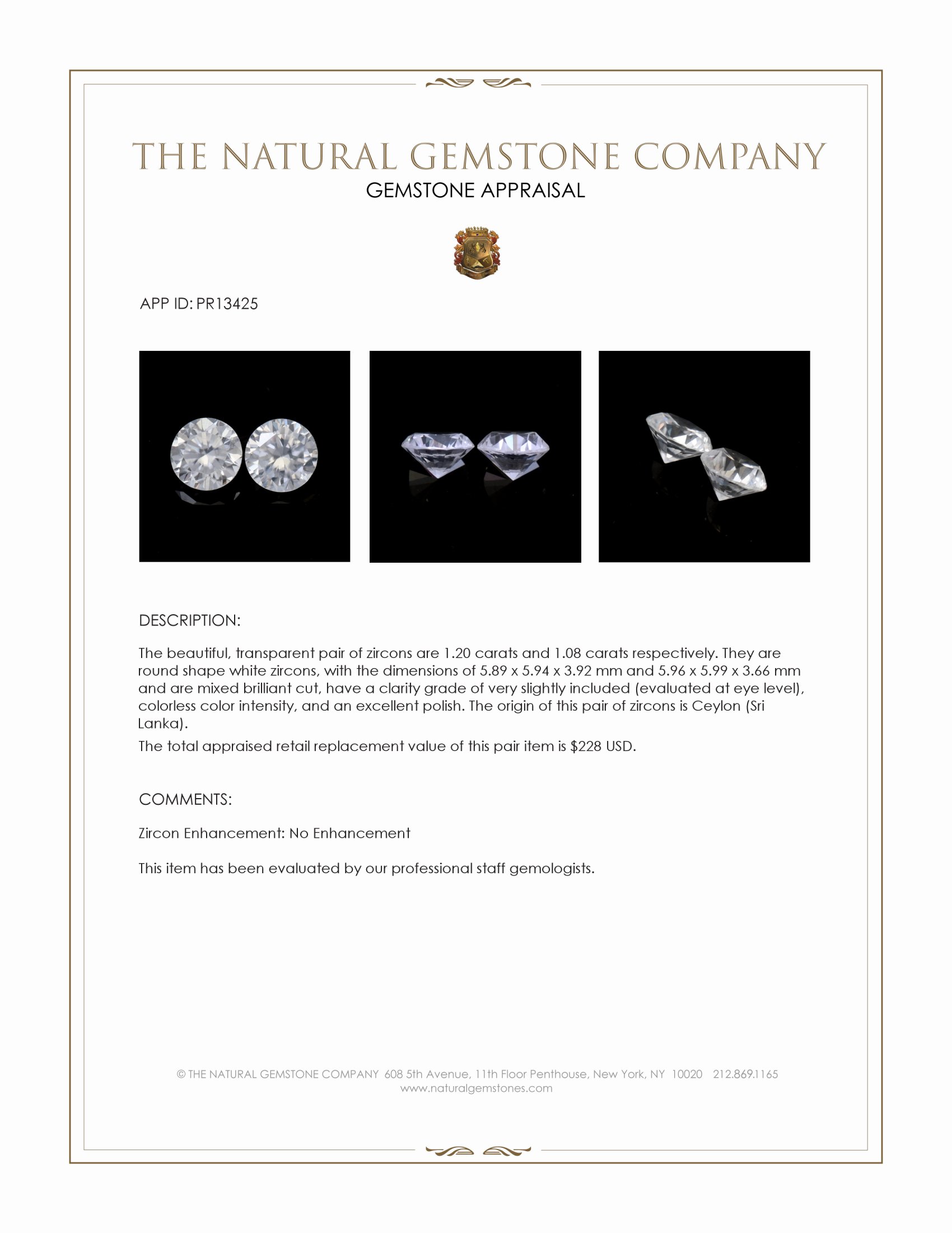 2.28 Ct.Tw. White Zircon Pair from Ceylon (Sri Lanka)