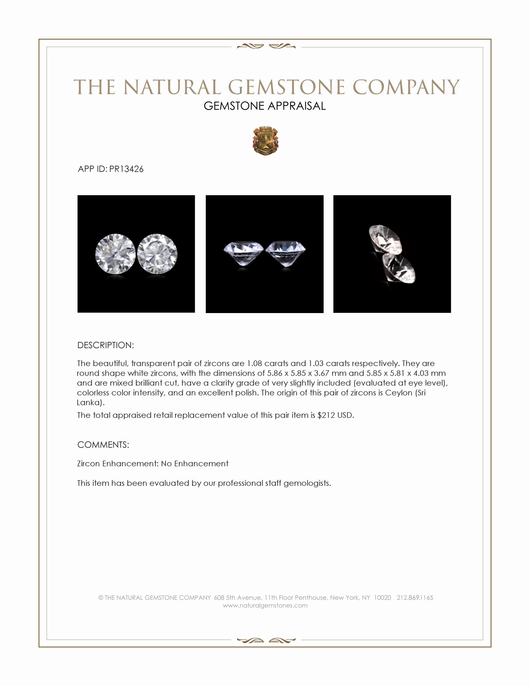 2.11 Ct.Tw. White Zircon Pair from Ceylon (Sri Lanka)