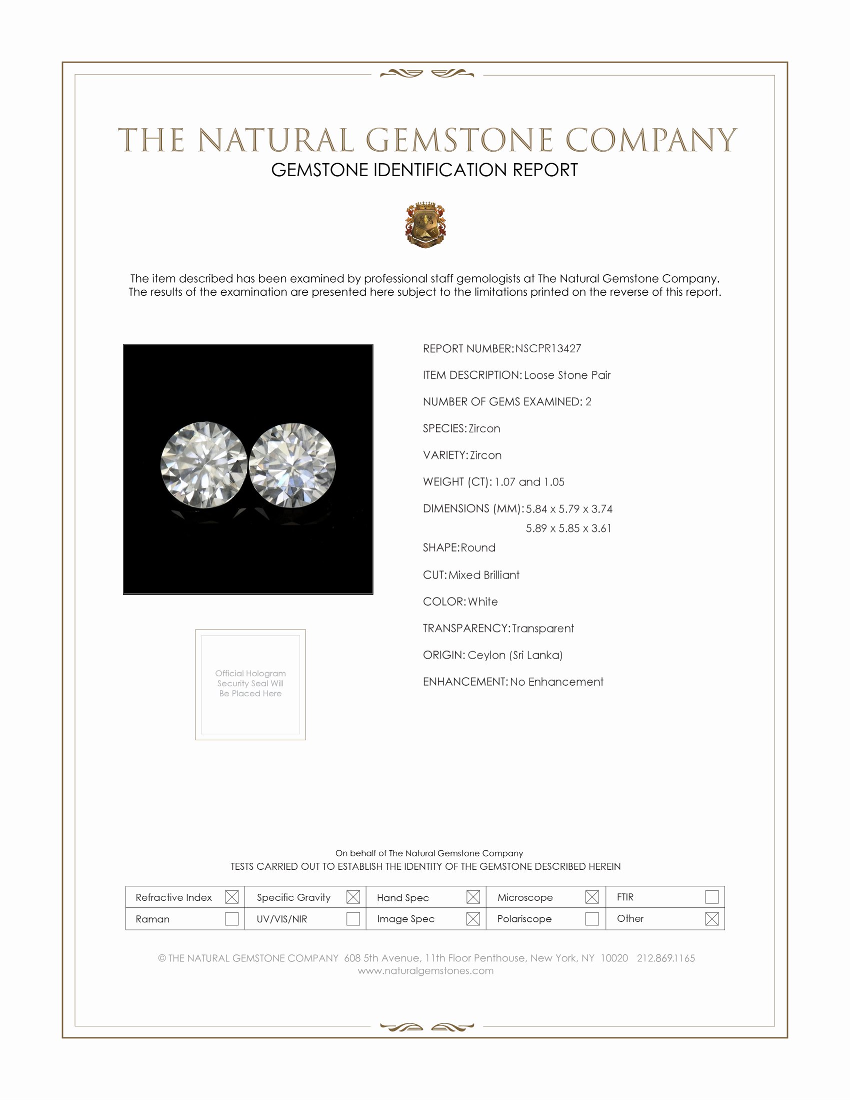 2.12 Ct.Tw. White Zircon Pair from Ceylon (Sri Lanka)