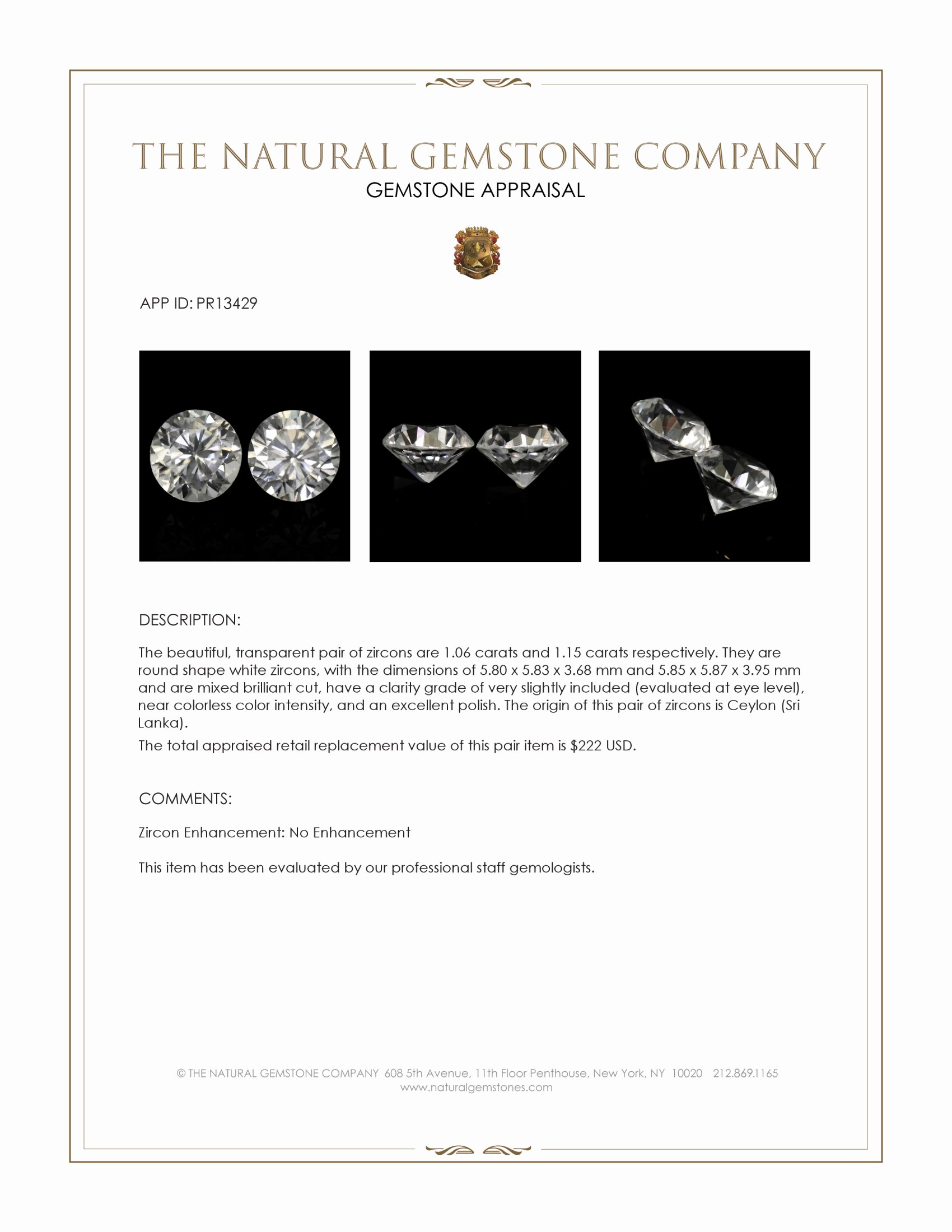 2.21 Ct.Tw. White Zircon Pair from Ceylon (Sri Lanka)