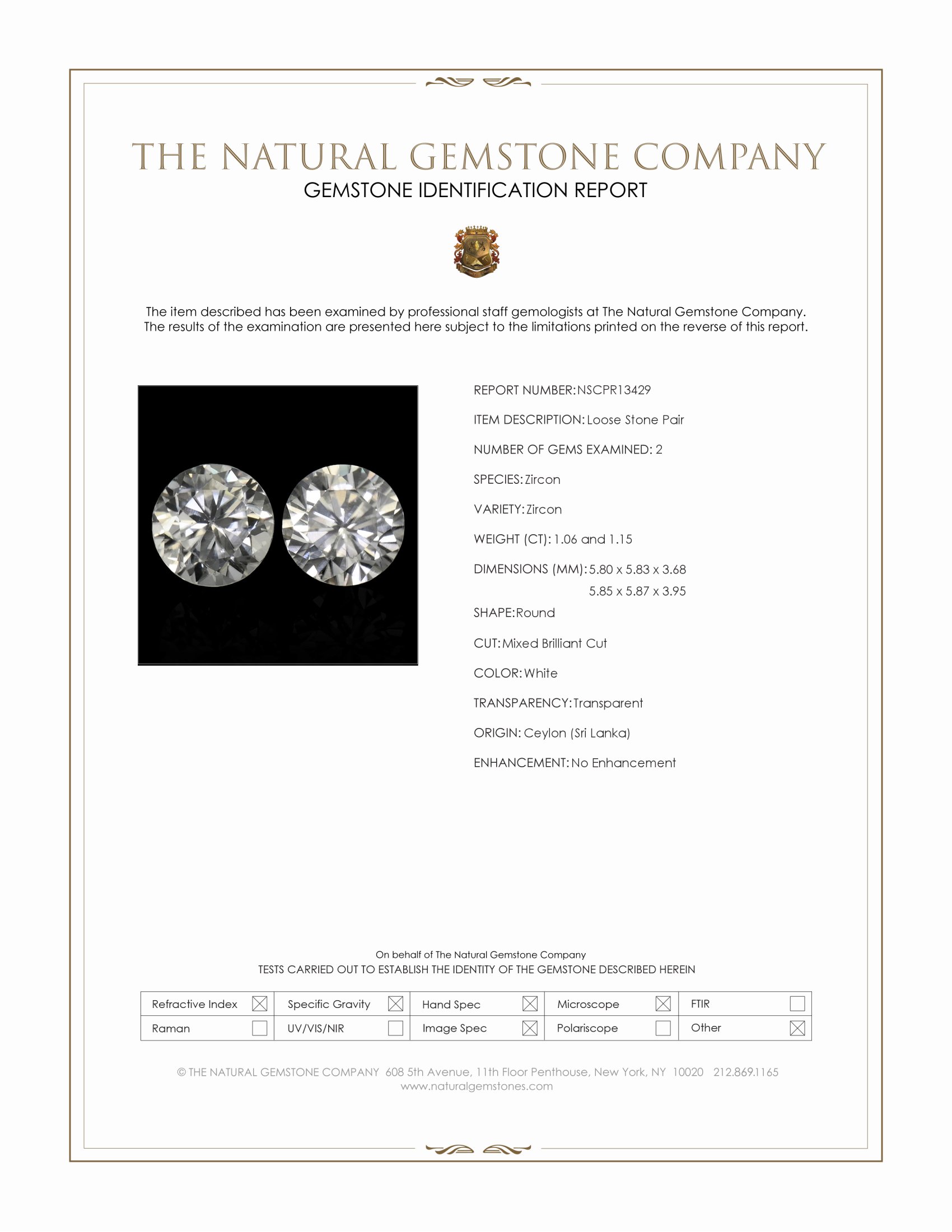 2.21 Ct.Tw. White Zircon Pair from Ceylon (Sri Lanka)
