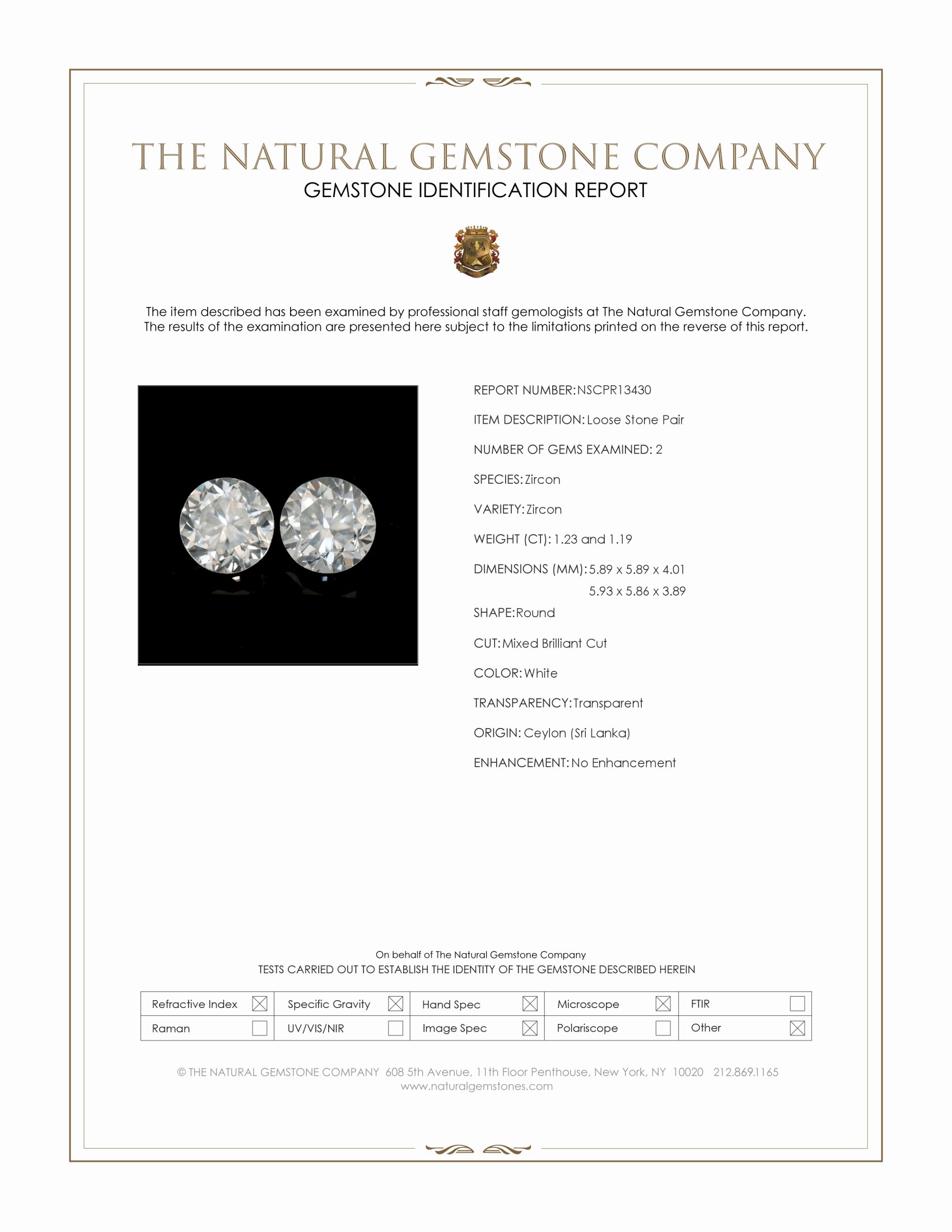 2.42 Ct.Tw. White Zircon Pair from Ceylon (Sri Lanka)