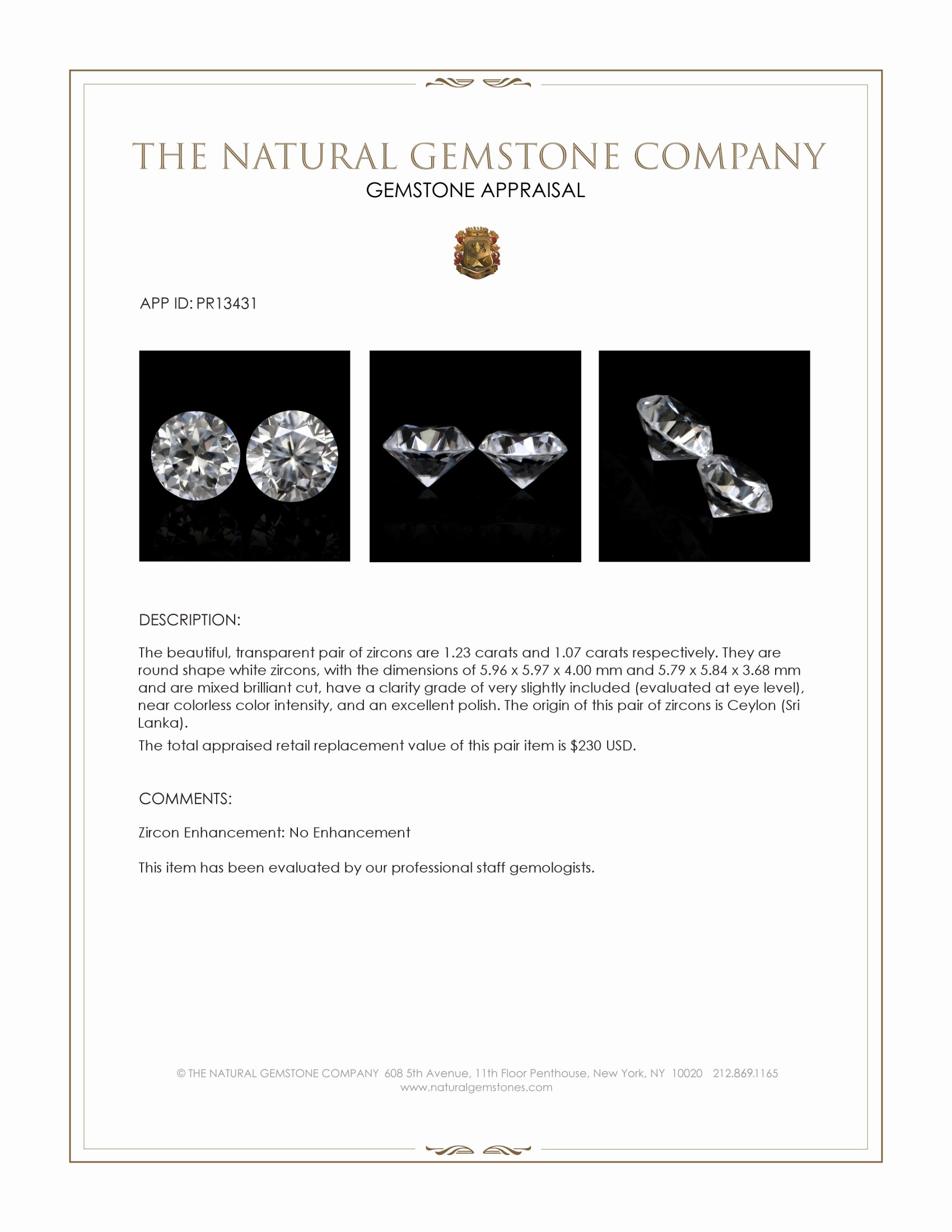 2.30 Ct.Tw. White Zircon Pair from Ceylon (Sri Lanka)