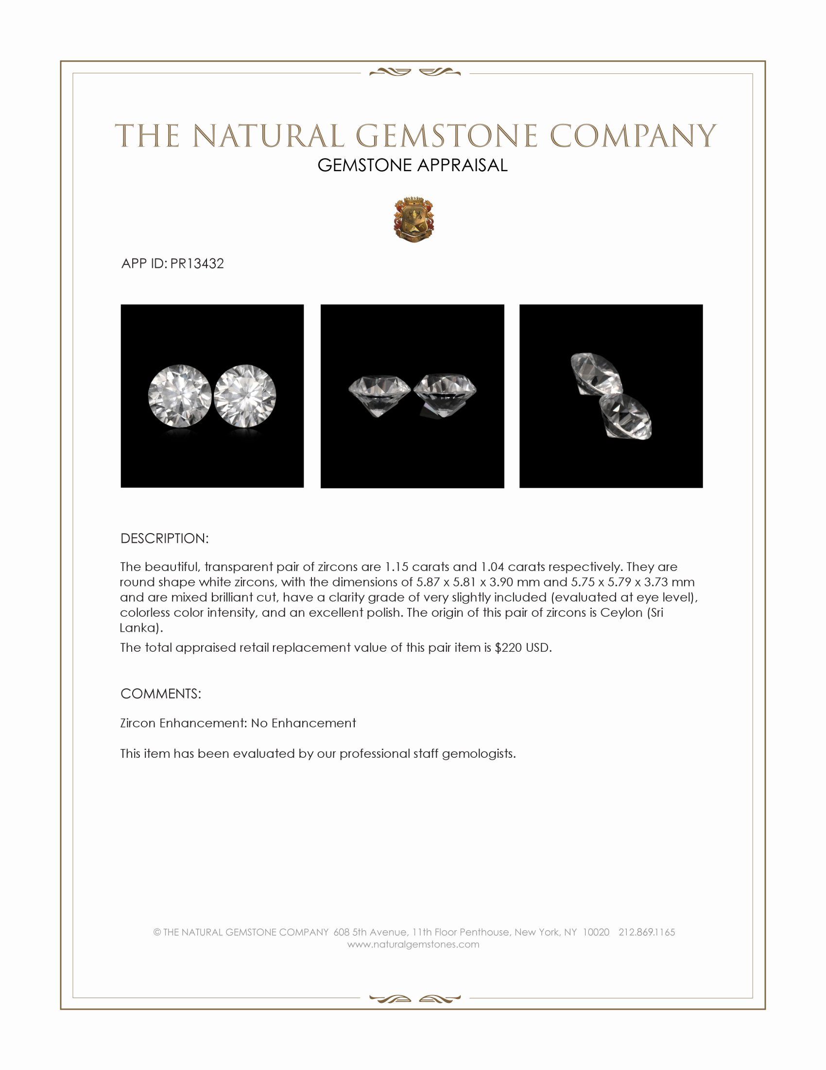 2.19 Ct.Tw. White Zircon Pair from Ceylon (Sri Lanka)