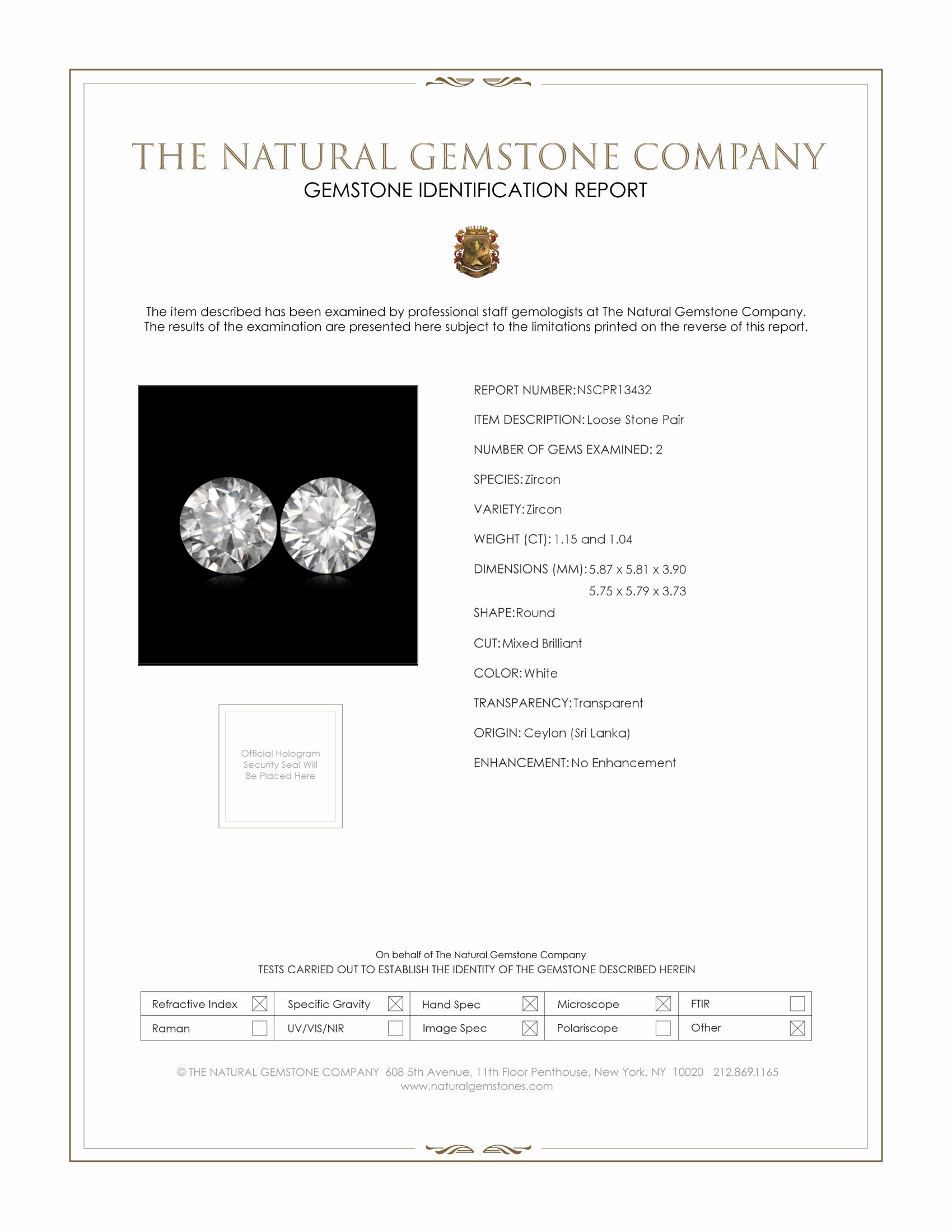 2.19 Ct.Tw. White Zircon Pair from Ceylon (Sri Lanka)