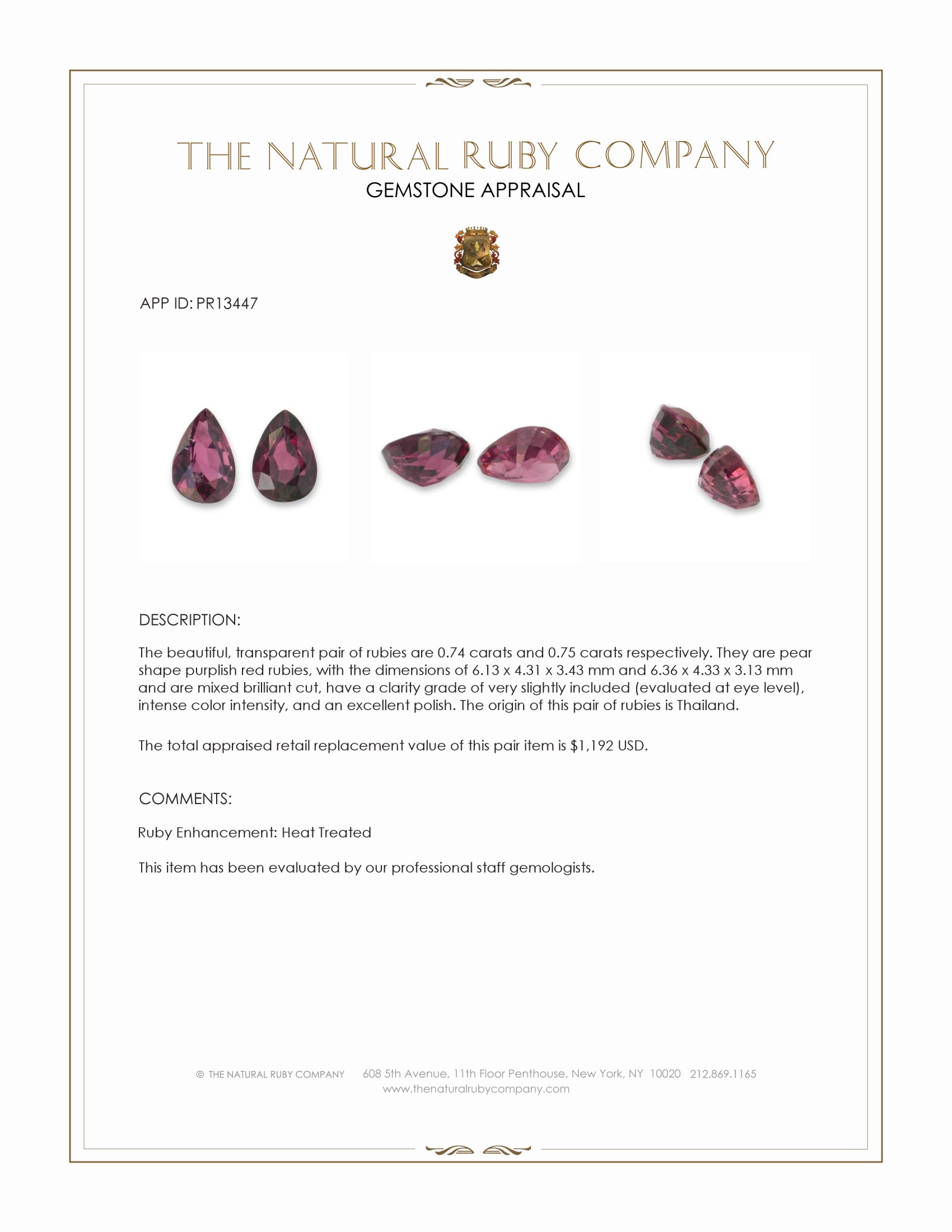 1.49 Ct.Tw. Purplish Red Ruby Pair from Thailand