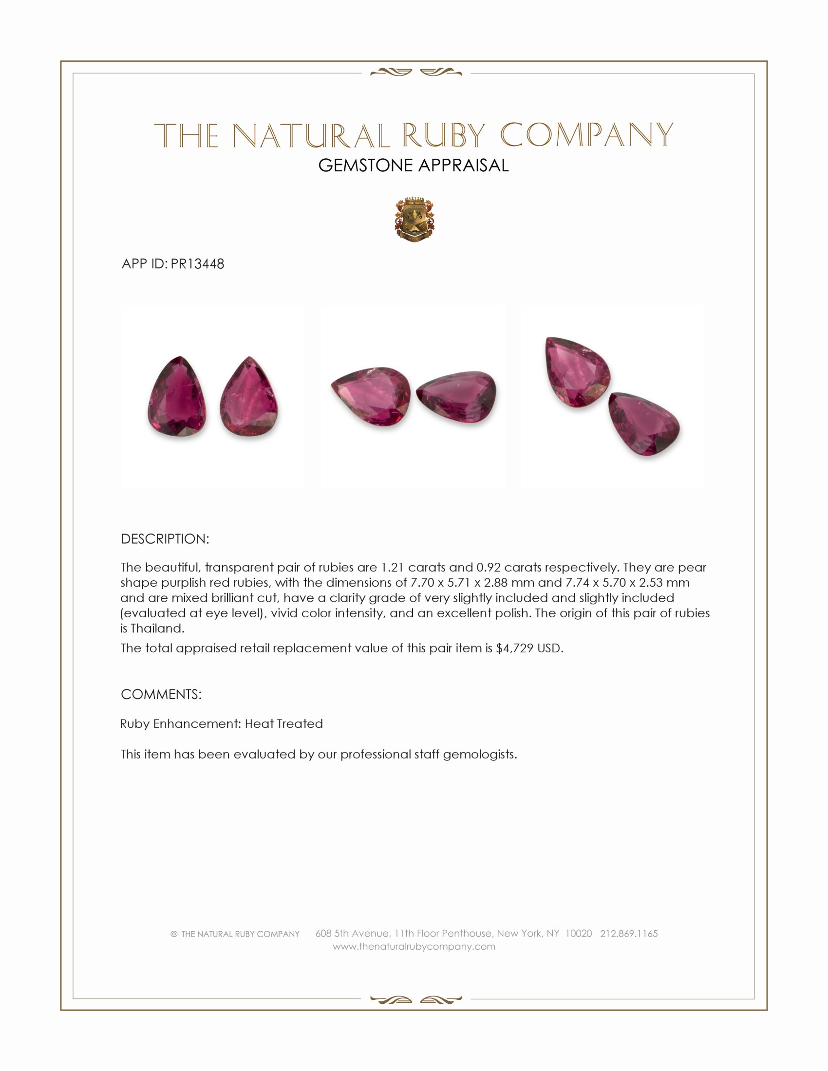 2.13 Ct.Tw. Purplish Red Ruby Pair from Thailand