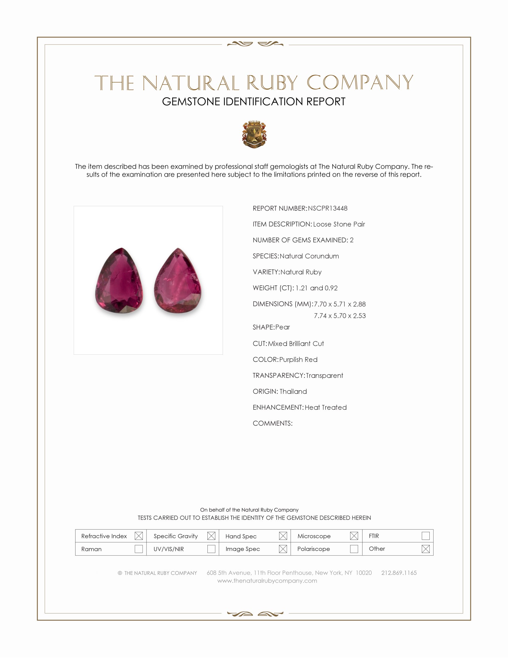 2.13 Ct.Tw. Purplish Red Ruby Pair from Thailand