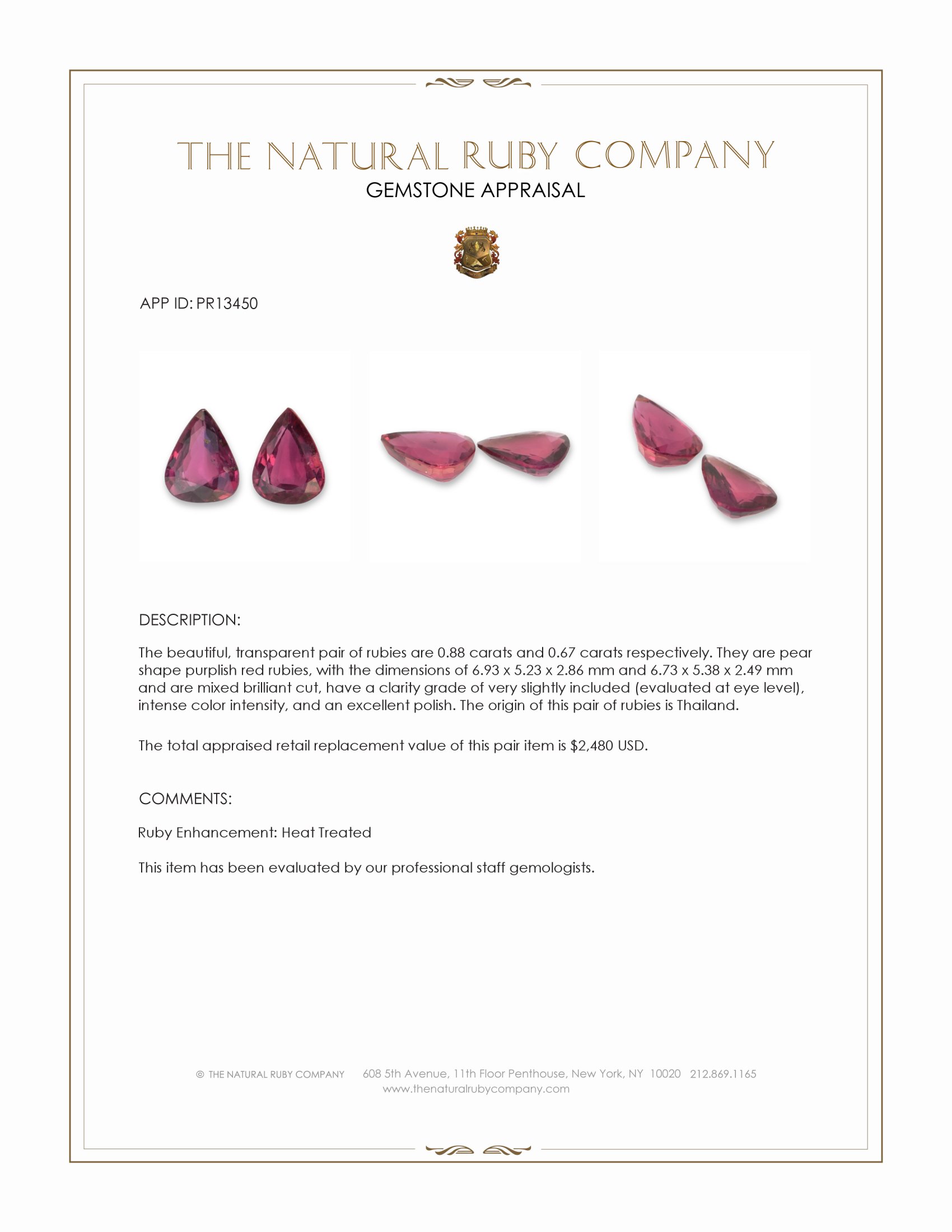 1.55 Ct.Tw. Purplish Red Ruby Pair from Thailand
