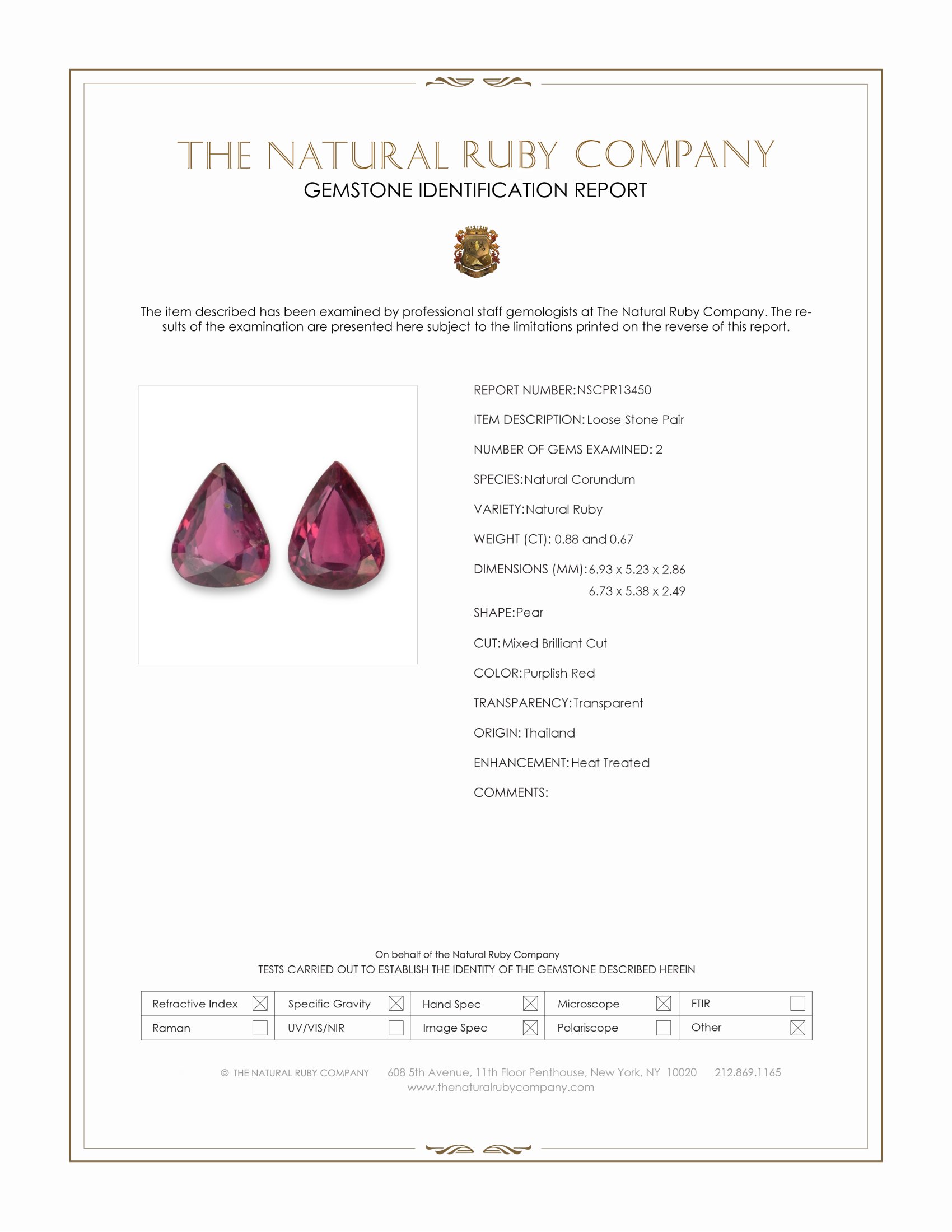 1.55 Ct.Tw. Purplish Red Ruby Pair from Thailand