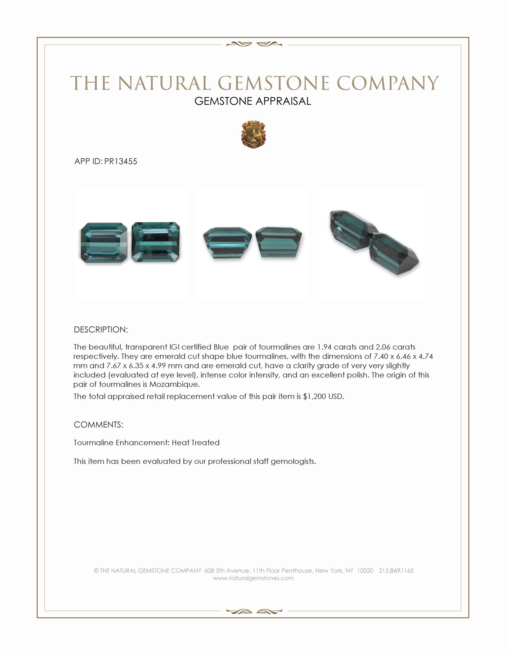 4.00 Ct.Tw. Blue Tourmaline Pair from Mozambique