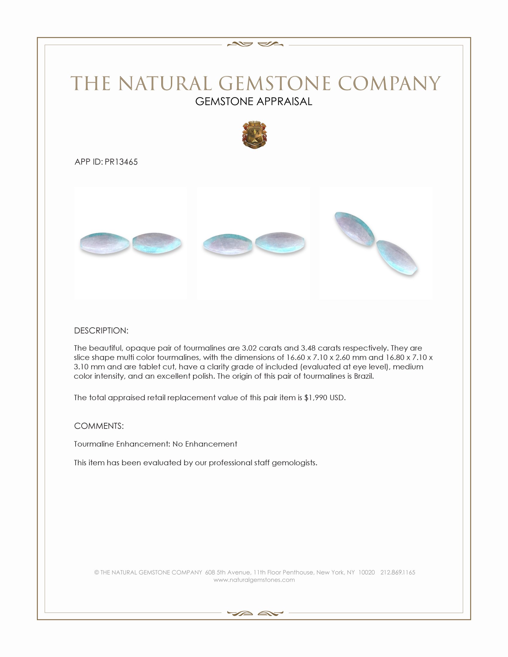 6.50 Ct.Tw. Tourmaline Pair from Brazil